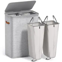 Sorbus - Fabric Laundry Hamper, Collapsible 2-Compartment Laundry Basket with Removable Laundry Bag - Gray
