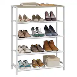 ThinkLink Electronic - Shoe Rack Organizer Industrial Storage Shelf For Closet Entryway Narrow Sturdy Metal Shelves Rustic - White 5 Tier