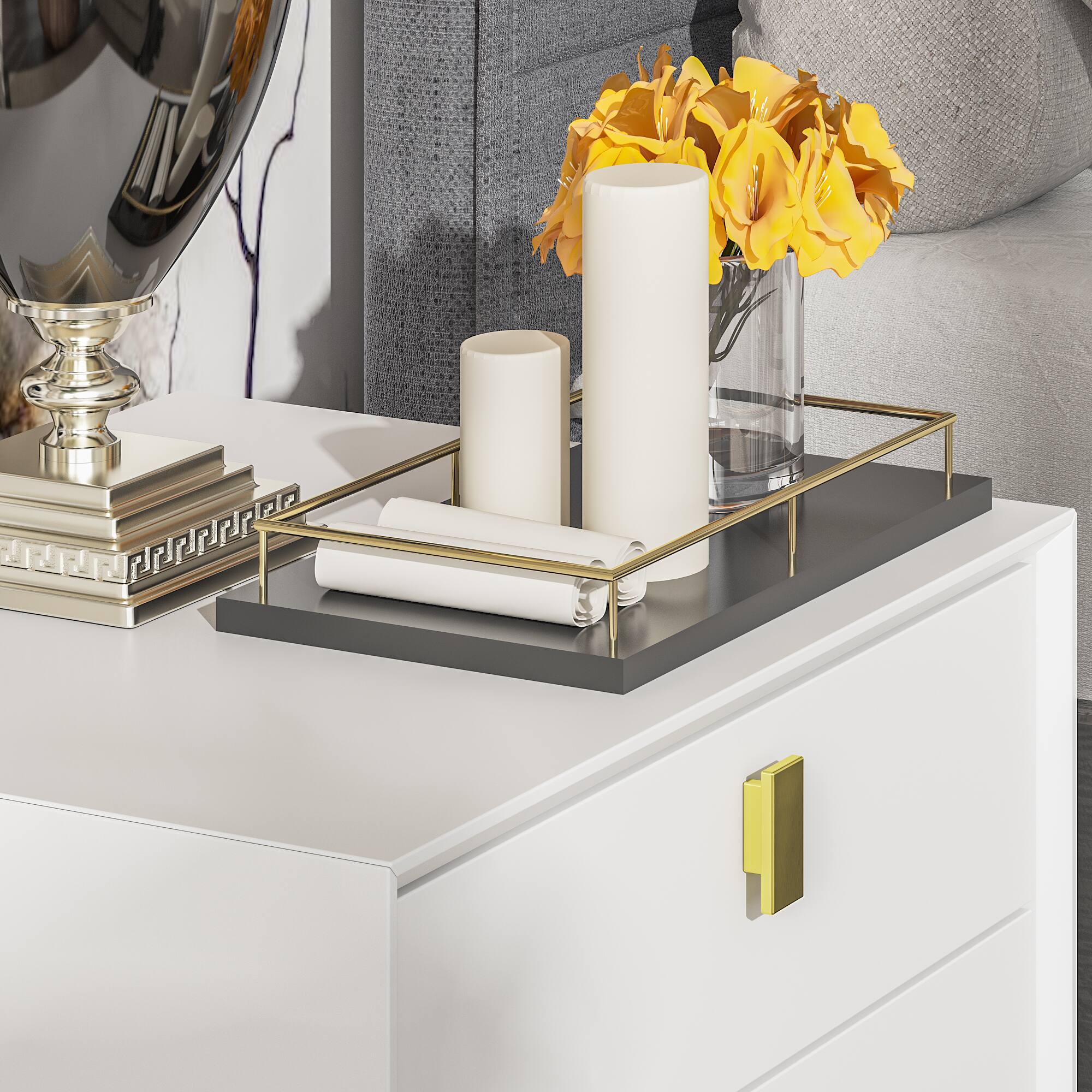Alt View 7. FUFU & GAGA - Luxury 3 Drawer Nightstand Bedside Table with Gold Accents Modern End Table Storage Cabinet for Bedroom Living Room - White.