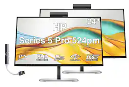 HP - Series 5 Pro 524pm 24" FHD IPS Monitor, Anti-Glare, Flicker Free, Displayport, HDMI & DKZ Hub (9E0G9UT#ABA) 2 Pack - Black/Silver