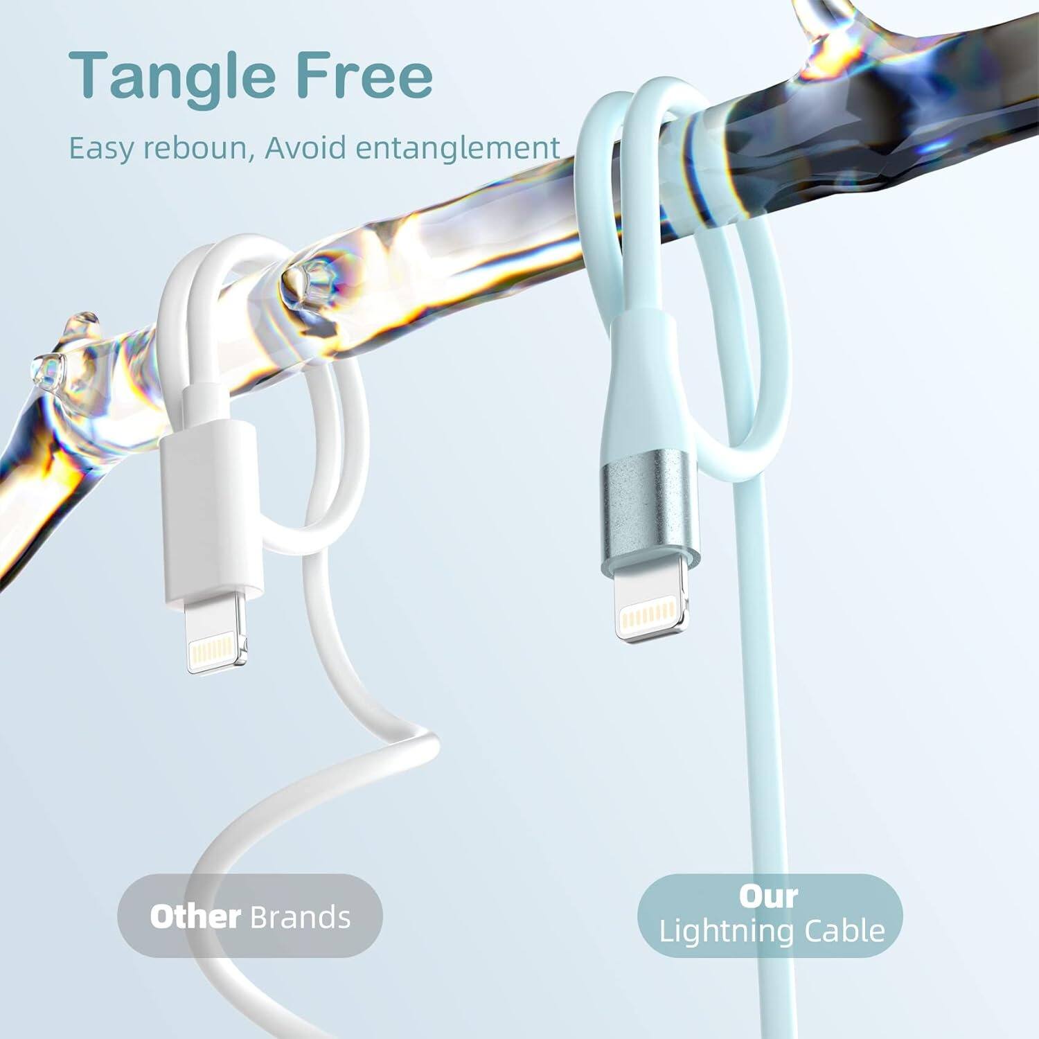 Tangle Free  
Easy reboun, Avoid entanglement  

Other Brands  

Our Lightning Cable