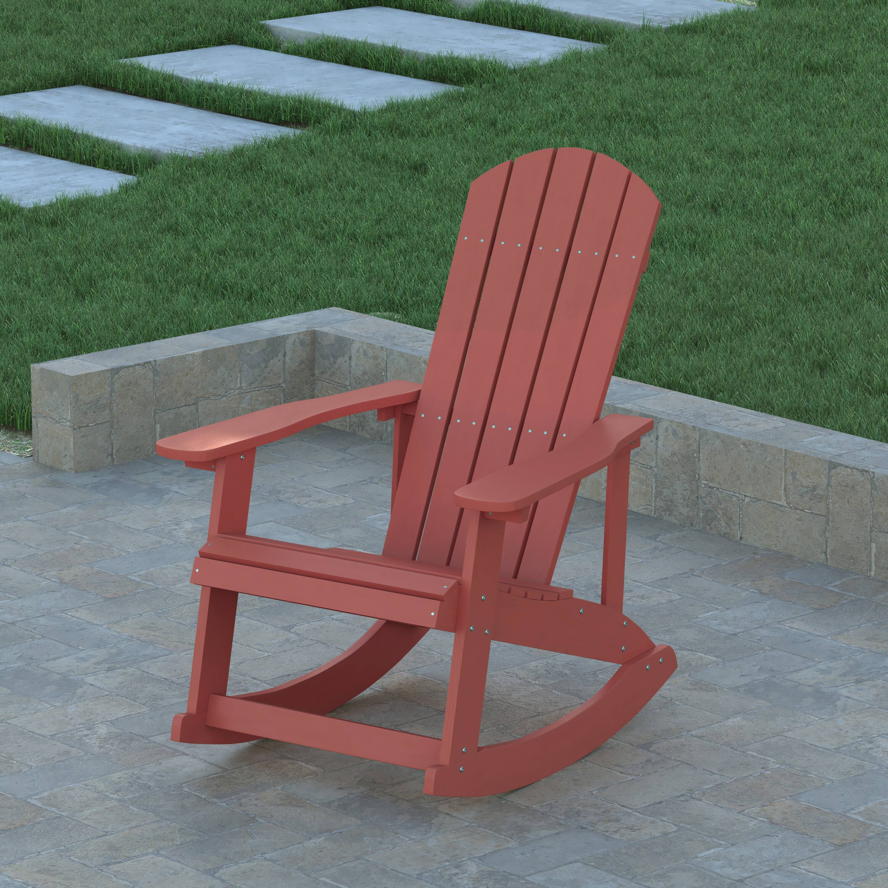 Alt View 3. Emma + Oliver - Classic All-Weather Poly Resin Rocking Adirondack Chair with Stainless Steel Hardware for Year Round Use - Red.