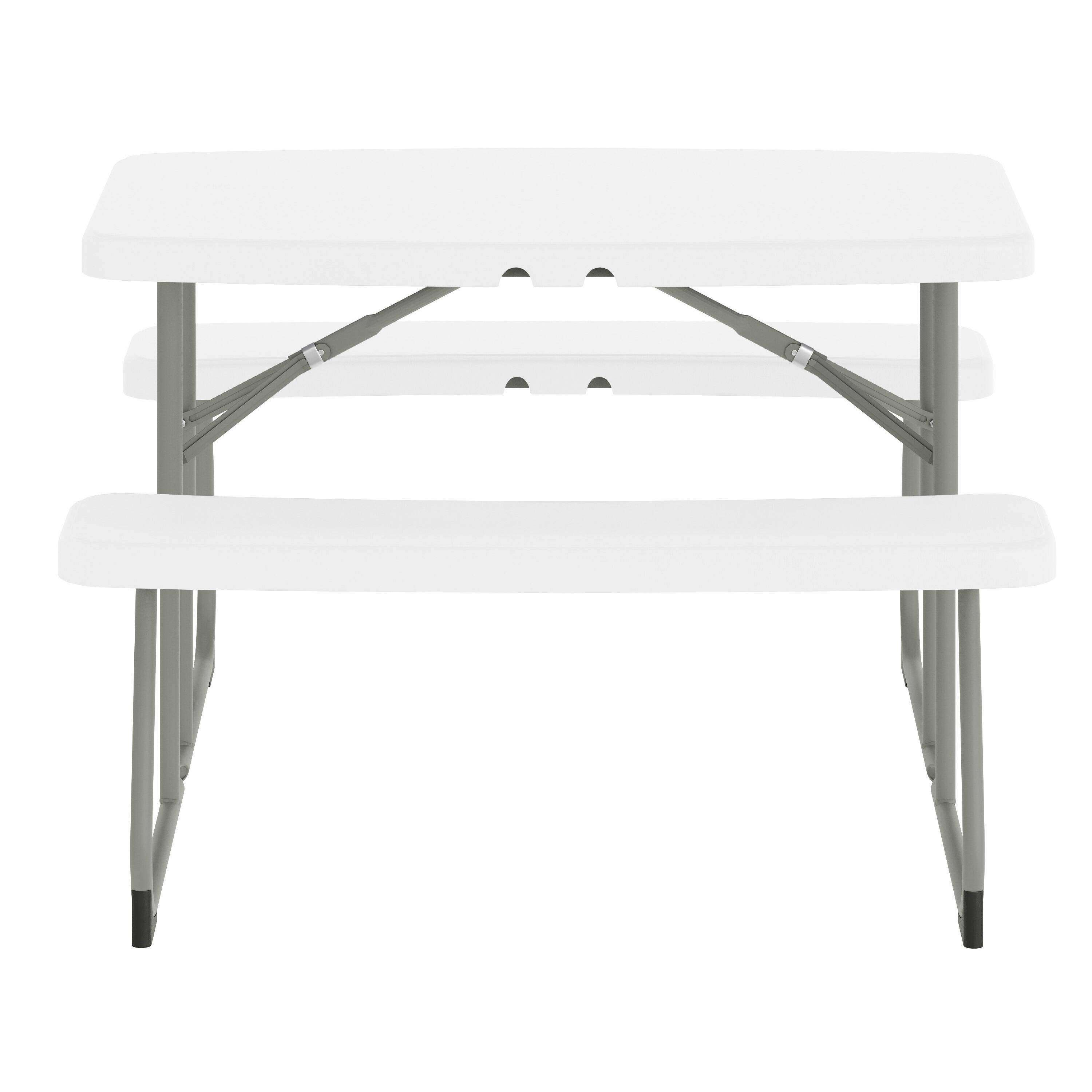 Angle. Flash Furniture - Paige Easy-Fold White Folding Plastic Kids Outdoor Picnic Table and Benches - Commercial Grade - Seating for 4 Kids - White.