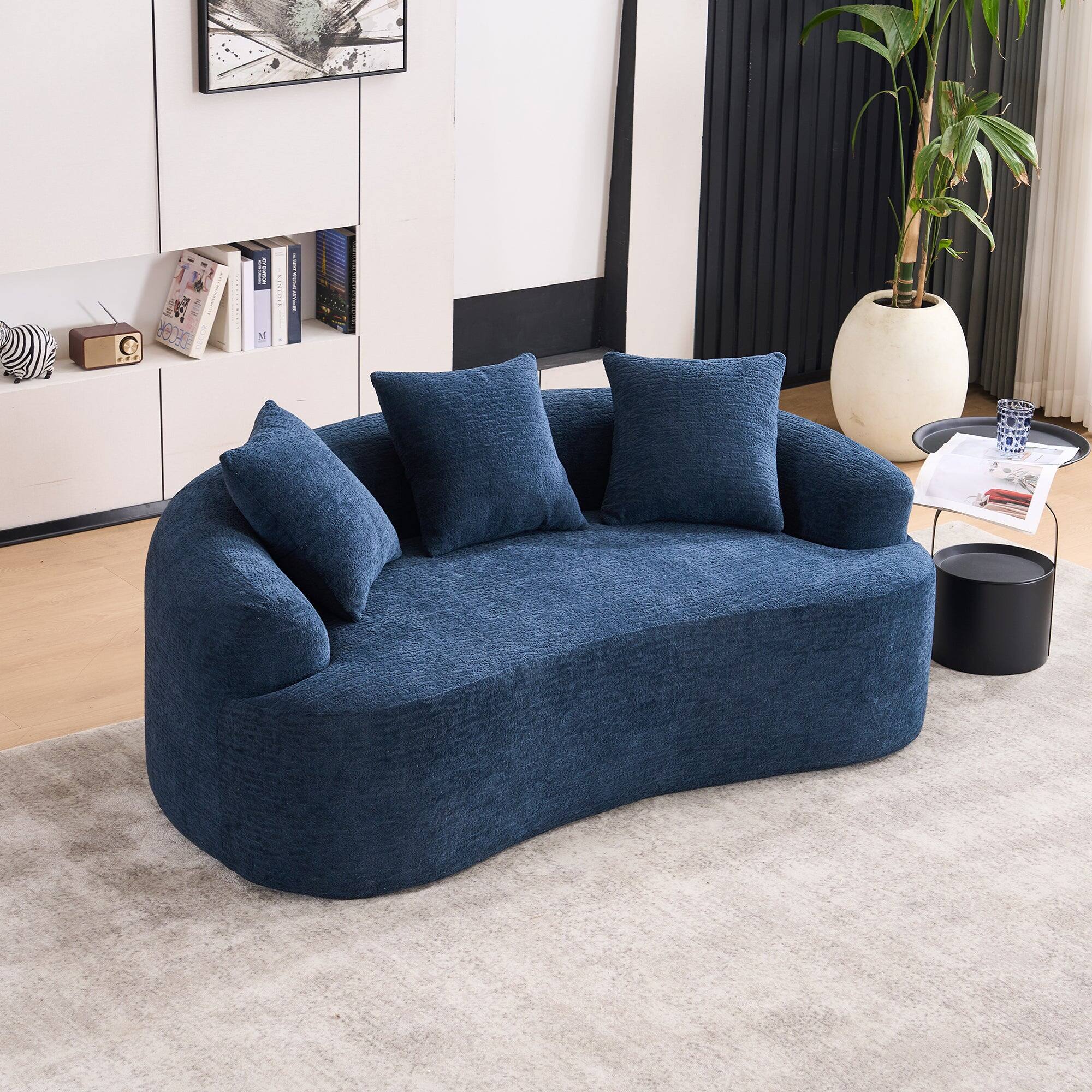 Alt View 3. Boyel Living - Curved Loveseat Sofa 30D Compression Foam Chenille Upholstery No Assembly Compact for Small Spaces White 65 Inch - Blue.