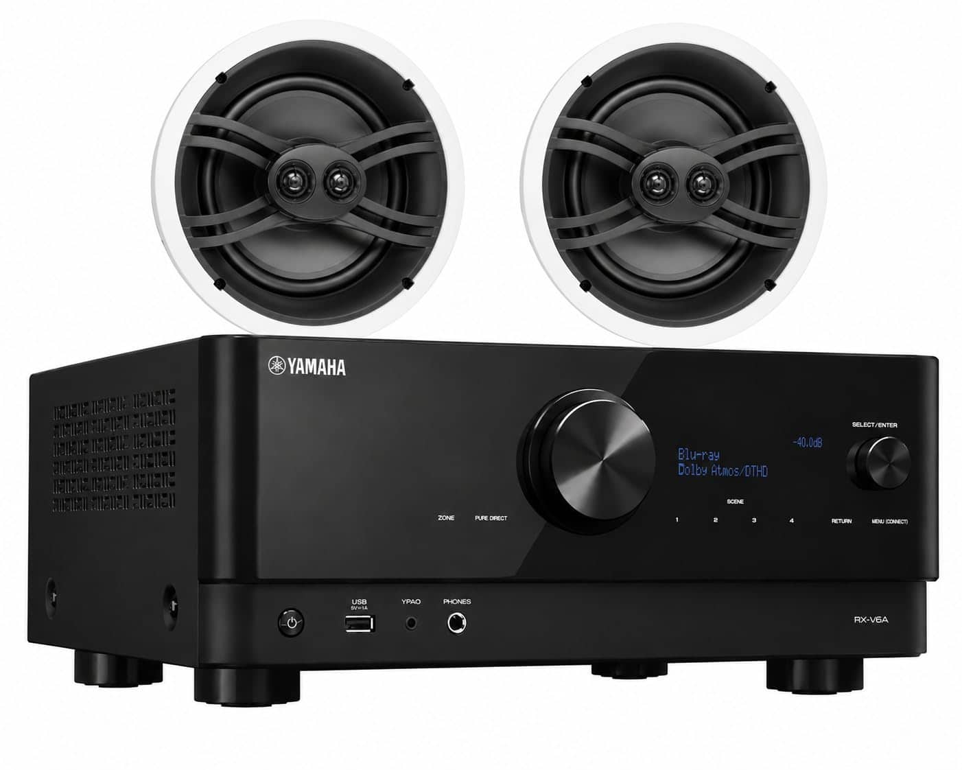 Yamaha - RX-V6A 7.2-Channel AV Receiver with In-Wall Speakers - Black