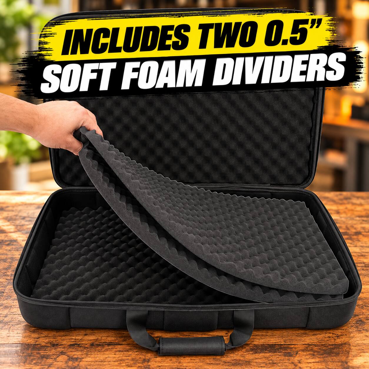 INCLUDES TWO 0.5" SOFT FOAM DIVIDERS