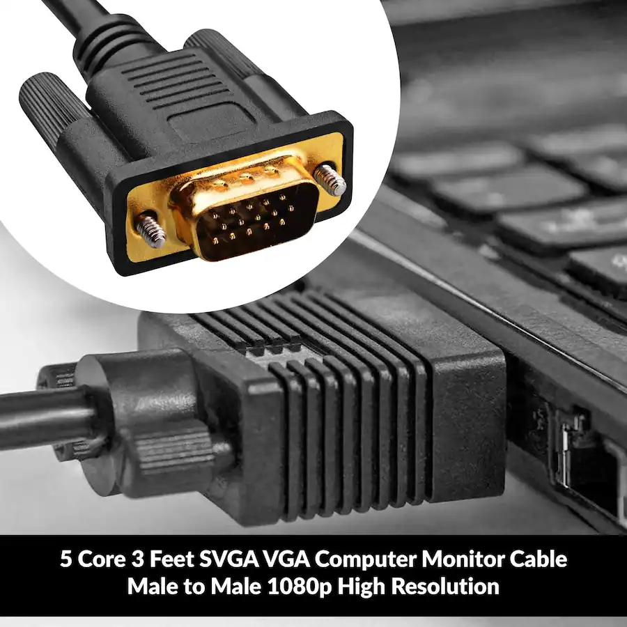 5 CORE VGA to VGA Cable 6Ft 15 Pin VGA Male to Male Video Transmission ...