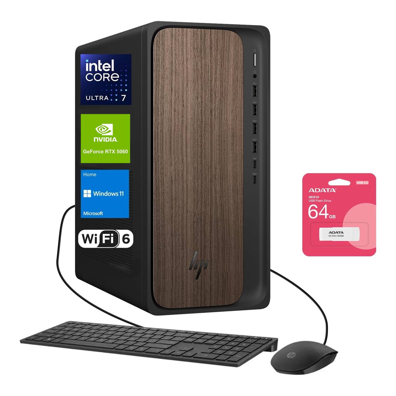 HP - OmniDesk Desktop - Intel Core Ultra 7 265 with 64GB DDR5 RAM – 1TB SSD - Wired Keyboard & Mouse - Adata 64GB USB Drive - Black