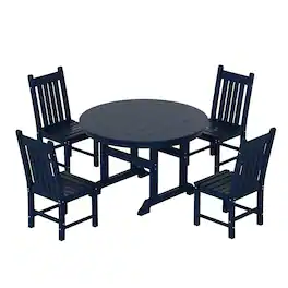 WestinTrends - Malibu 5 Piece Outdoor Patio Dining Set Outdoor Round Table and Chair Set - Navy Blue