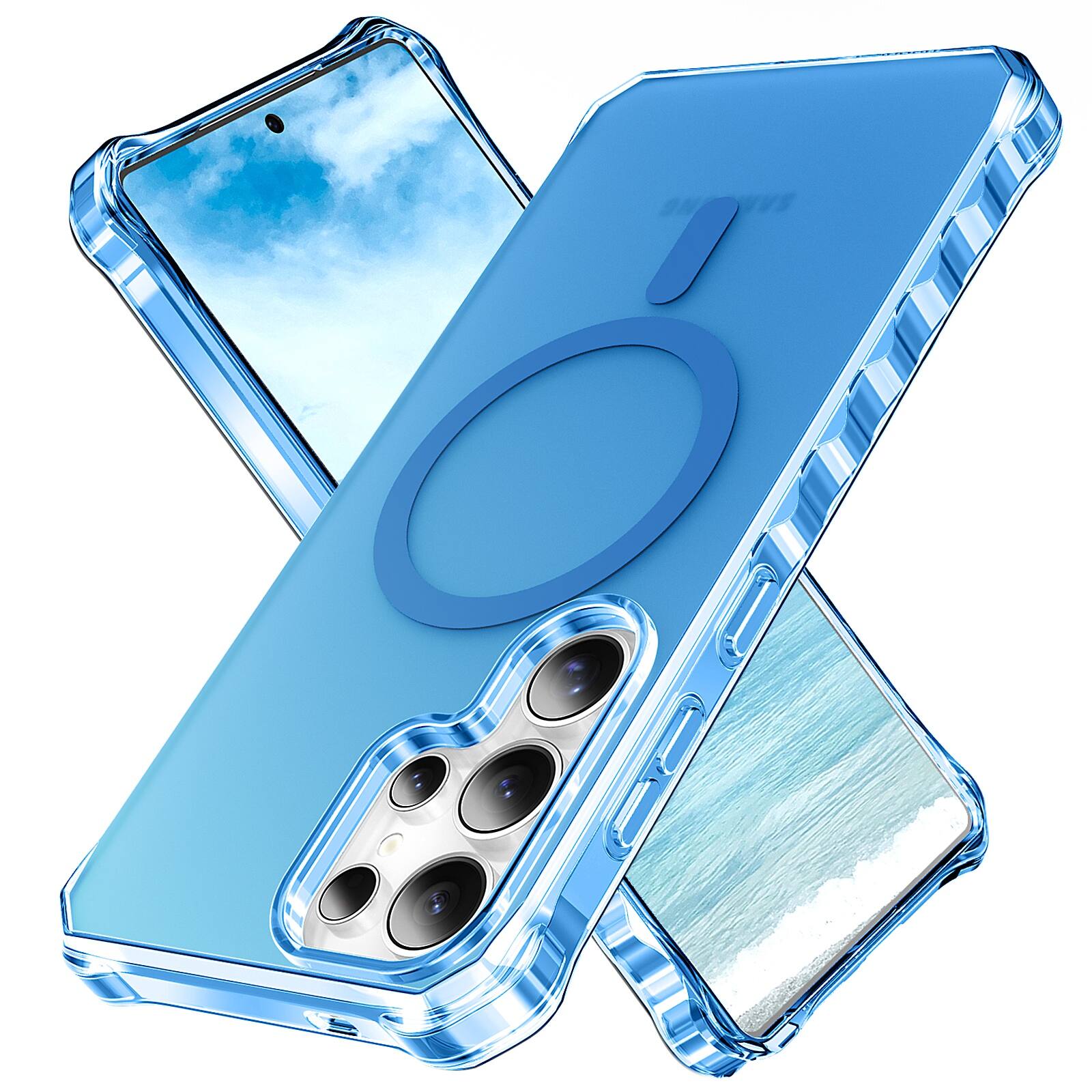 Front. UUCOVER - Magnetic Case for Samsung Galaxy S25 Ultra, Compatible with MagSafe, Anti-slip Wave Edge Shockproof Frosted Phone Cover - Blue.