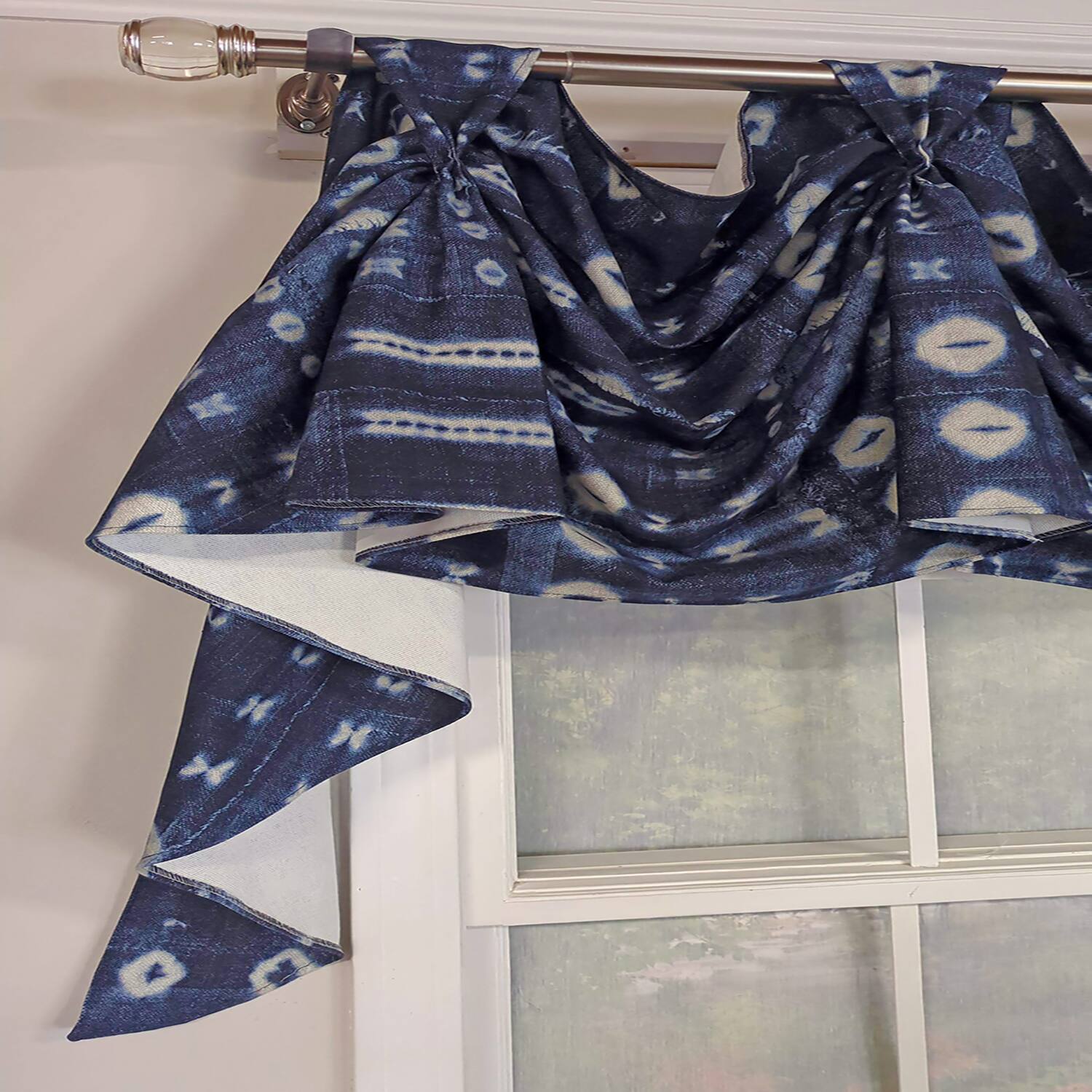 Left. RLF Home - RLF Home Pulsar 3-S Victory 100% Cotton Tab Top Swag Window Curtain 54" x 25" Navy - Navy.