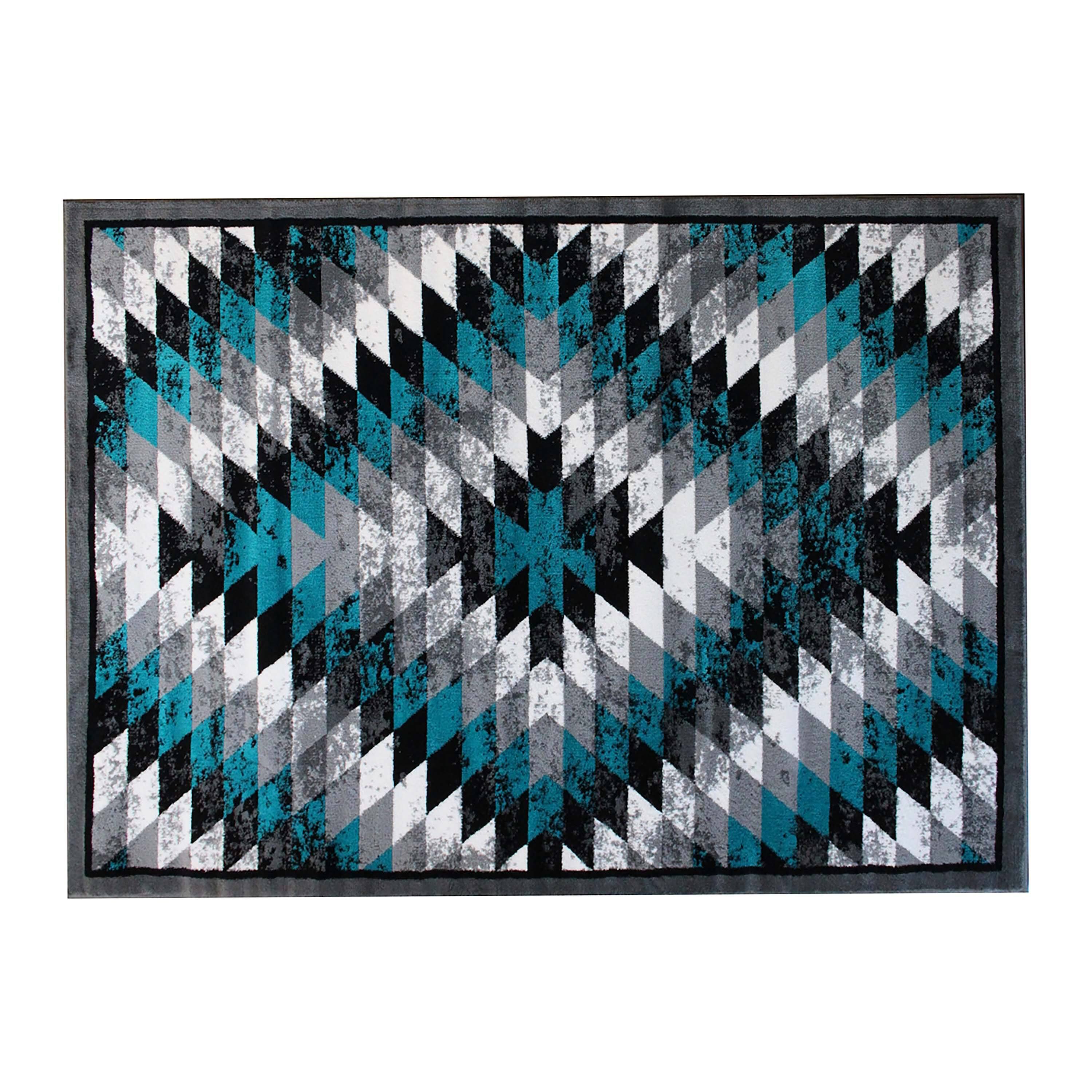 Alt View 1. Emma + Oliver - Tucson Distressed Southwestern Diamond Motif Plush Pile Olefin Accent Rug - Jute Backing - Turquoise.