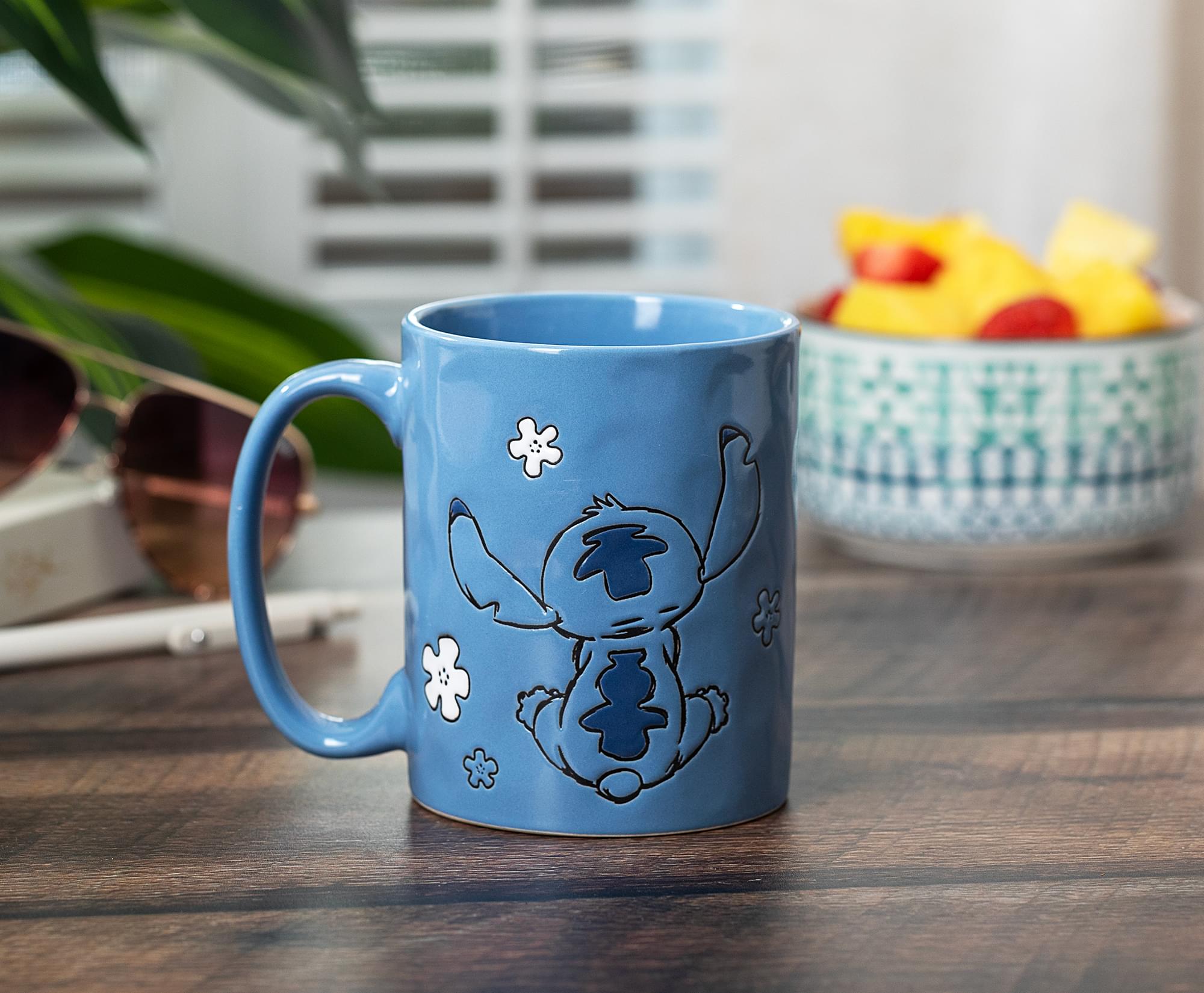 Alt View 2. Silver Buffalo - Disney Lilo & Stitch Blue Wax-Resist Ceramic Pottery Mug | Holds 17 Ounces - Blue.