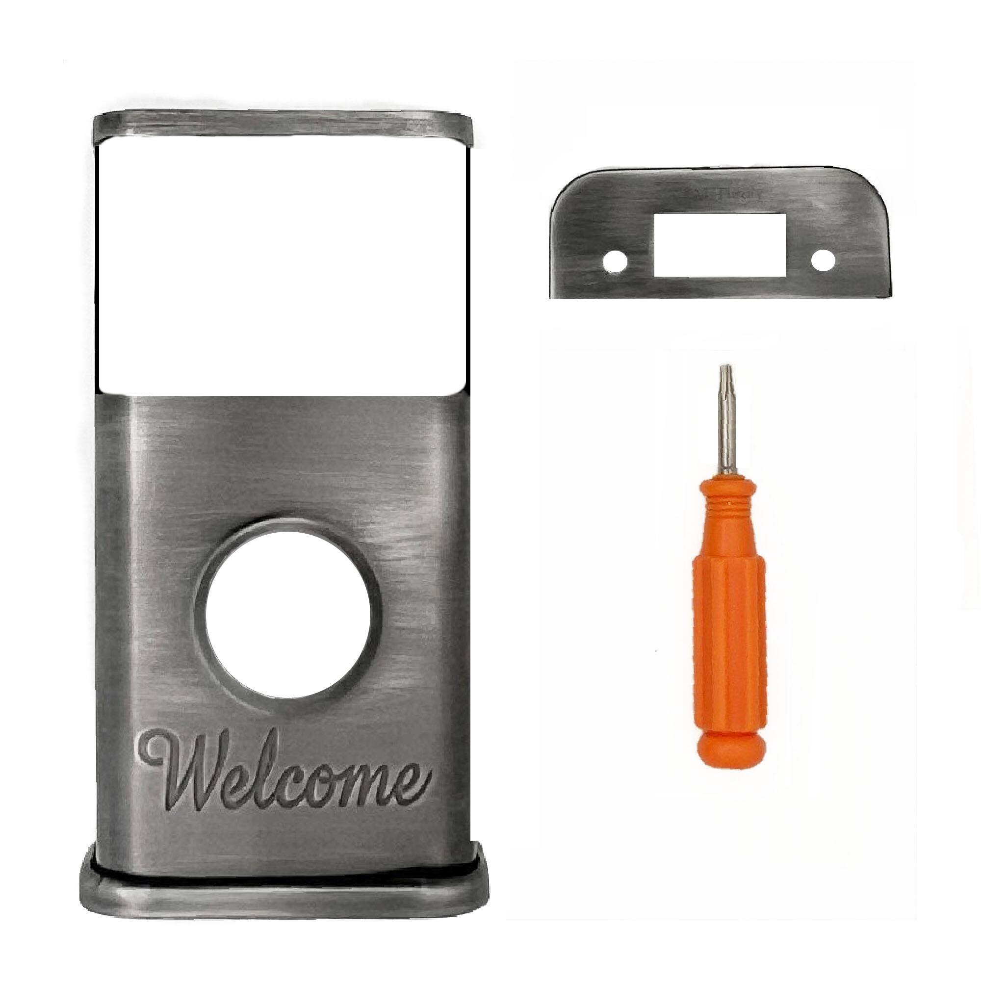 Back. Michael Healy - Welcome Video Doorbell Cover (Ring 2nd Gen) - Antique Pewter.