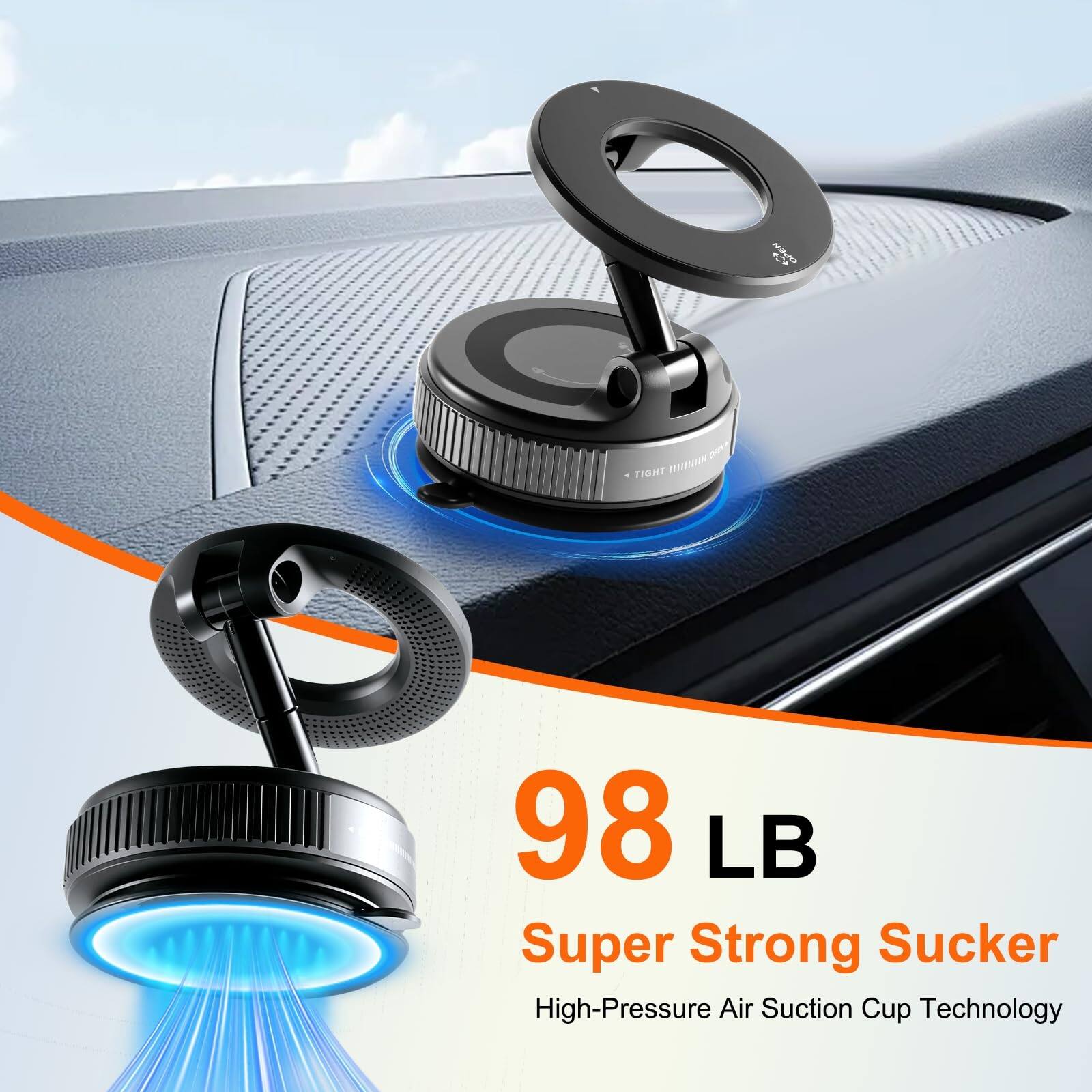 98 LB  
Super Strong Sucker  
High-Pressure Air Suction Cup Technology