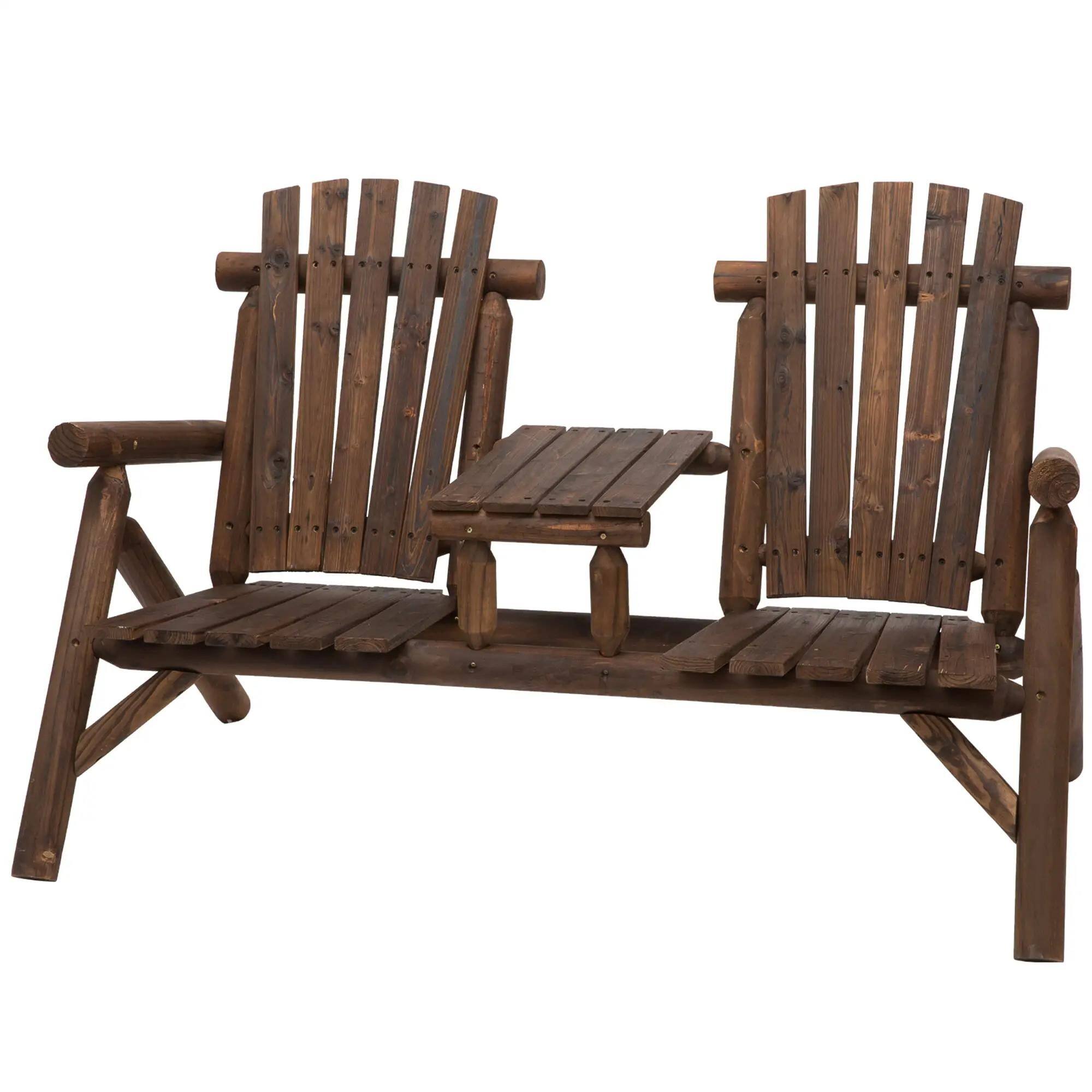 Angle. Resenkos - Resenkos Wooden Adirondack Bench Set with Central Coffee Table, Ideal Outdoor Lounging & Relaxation, Brown - Brown.