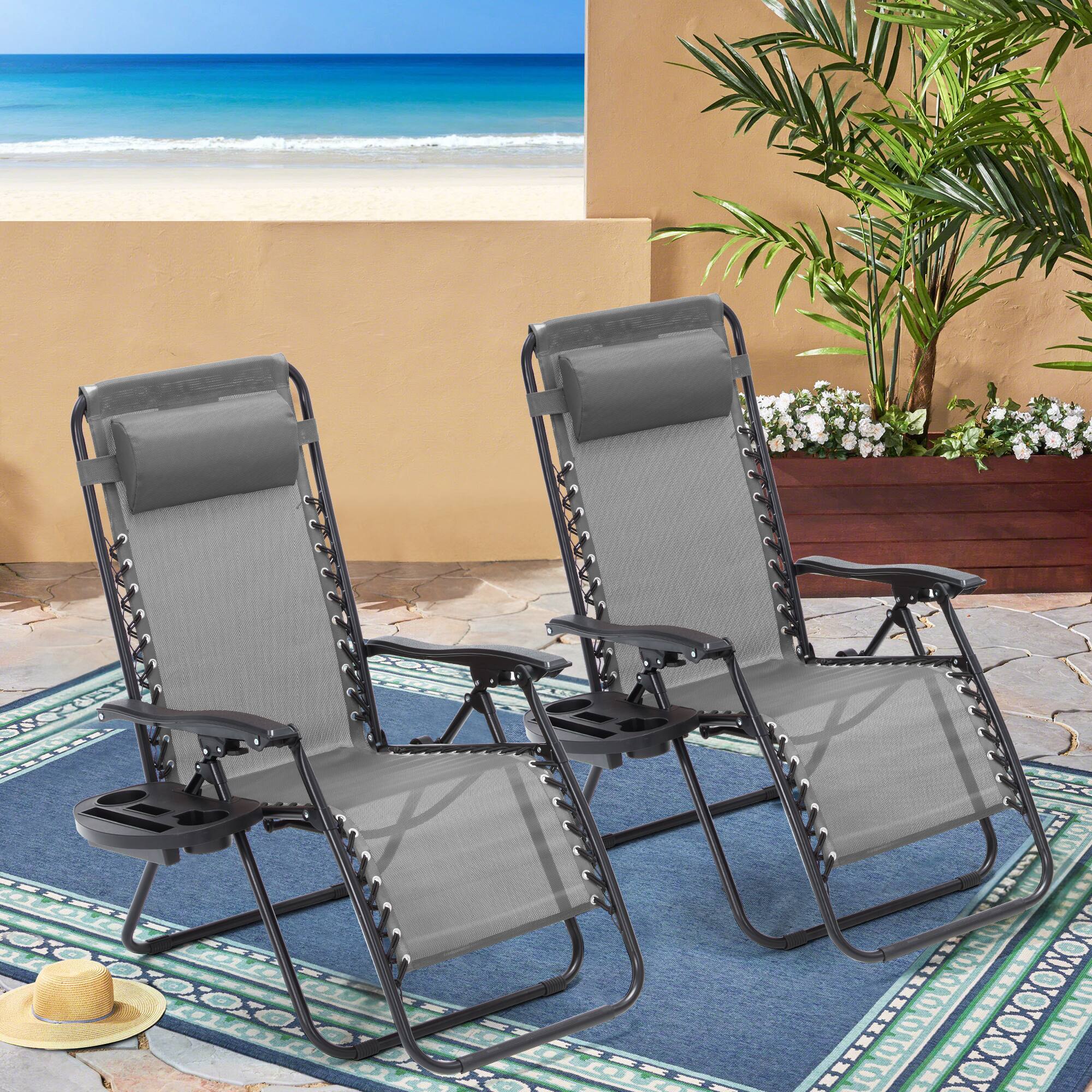 Angle. U-HOMY - Zero Gravity Reclining Lounge Chair Set of 2 Outdoor Folding Recliners with Cup Holder and Weather Resistant Fabric - Grey.
