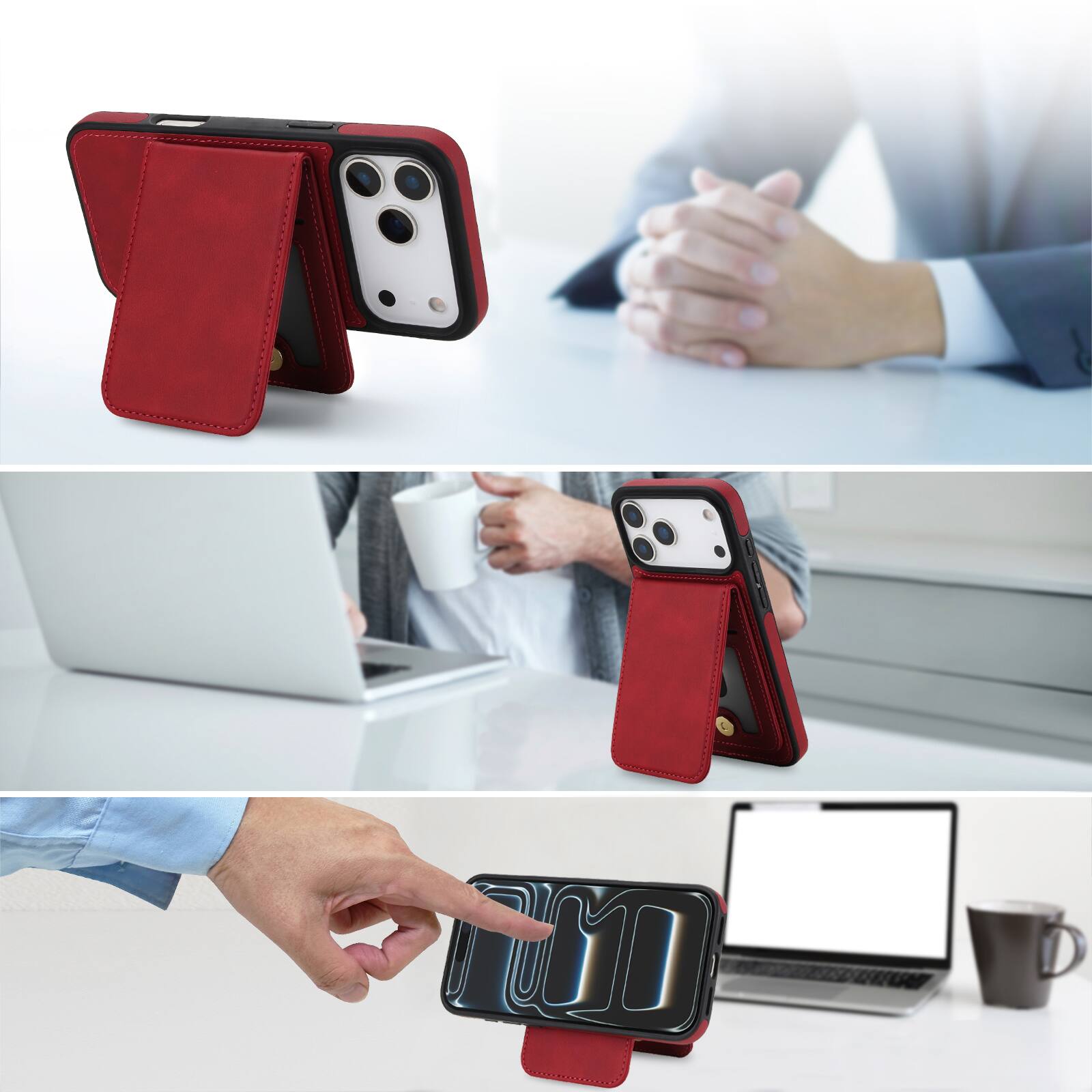 Left. Dteck - Detachable Magnetic Wallet Case for Apple iPhone 17 Pro Max,Retro RFID Blocking PU Leather Folio Cover with Card Holder - Red.
