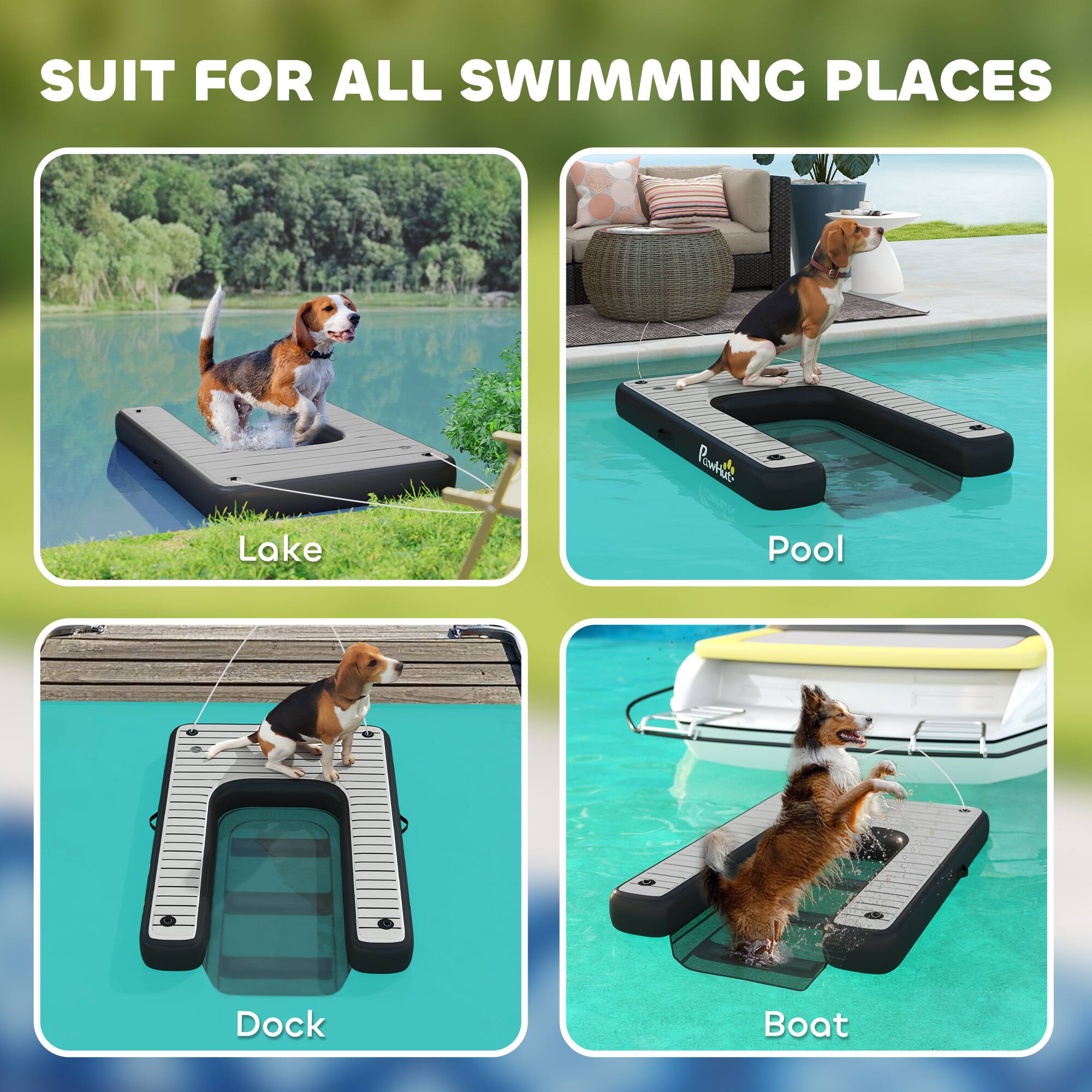 Alt View 1. Pawhut - Inflatable Dog Boat Ramp, Floating Water Ramp for Dogs Up to 286 lbs, Safe & Easy, Non-Slip EVA Steps for Boat, Dock - Gray.