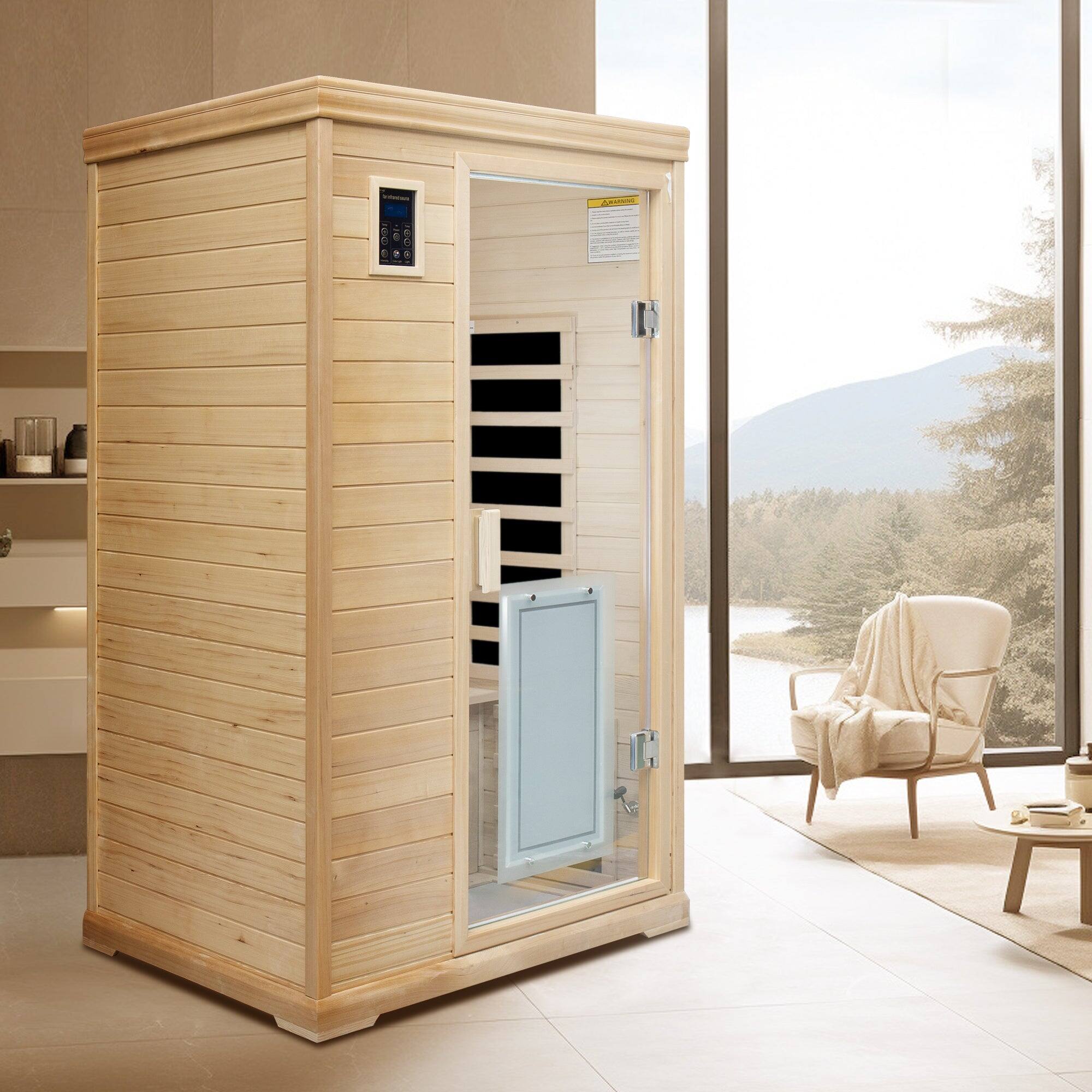Alt View 2. Boyel Living - Two Person Indoor Far Infrared Hemlock Sauna Room with Touch Control and Bluetooth Audio - Natural.