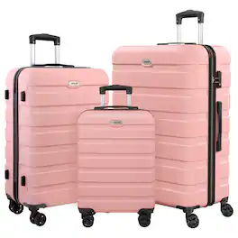 KERDOM - 3pcs Luggage Set - 20+24+28 in Durable Suitcase with TSA Lock, Universal Wheels, Impact Resistance Lightweight Trolley - Pink