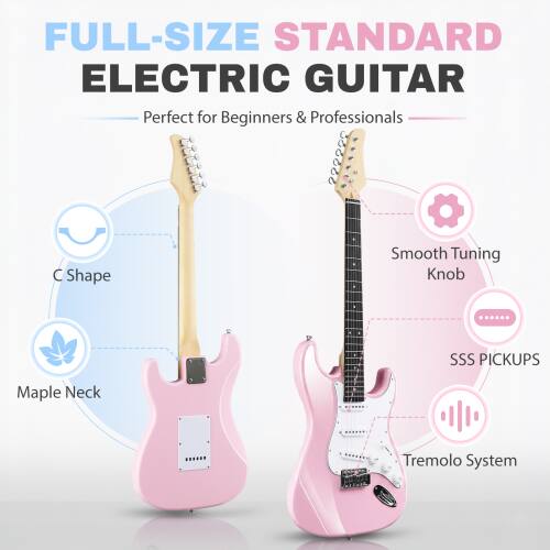 FULL-SIZE STANDARD ELECTRIC GUITAR  
Perfect for Beginners & Professionals  

- Smooth Tuning Knob  
- SSS PICKUPS  
- Maple Neck  
- Tremolo System  
- C Shape
