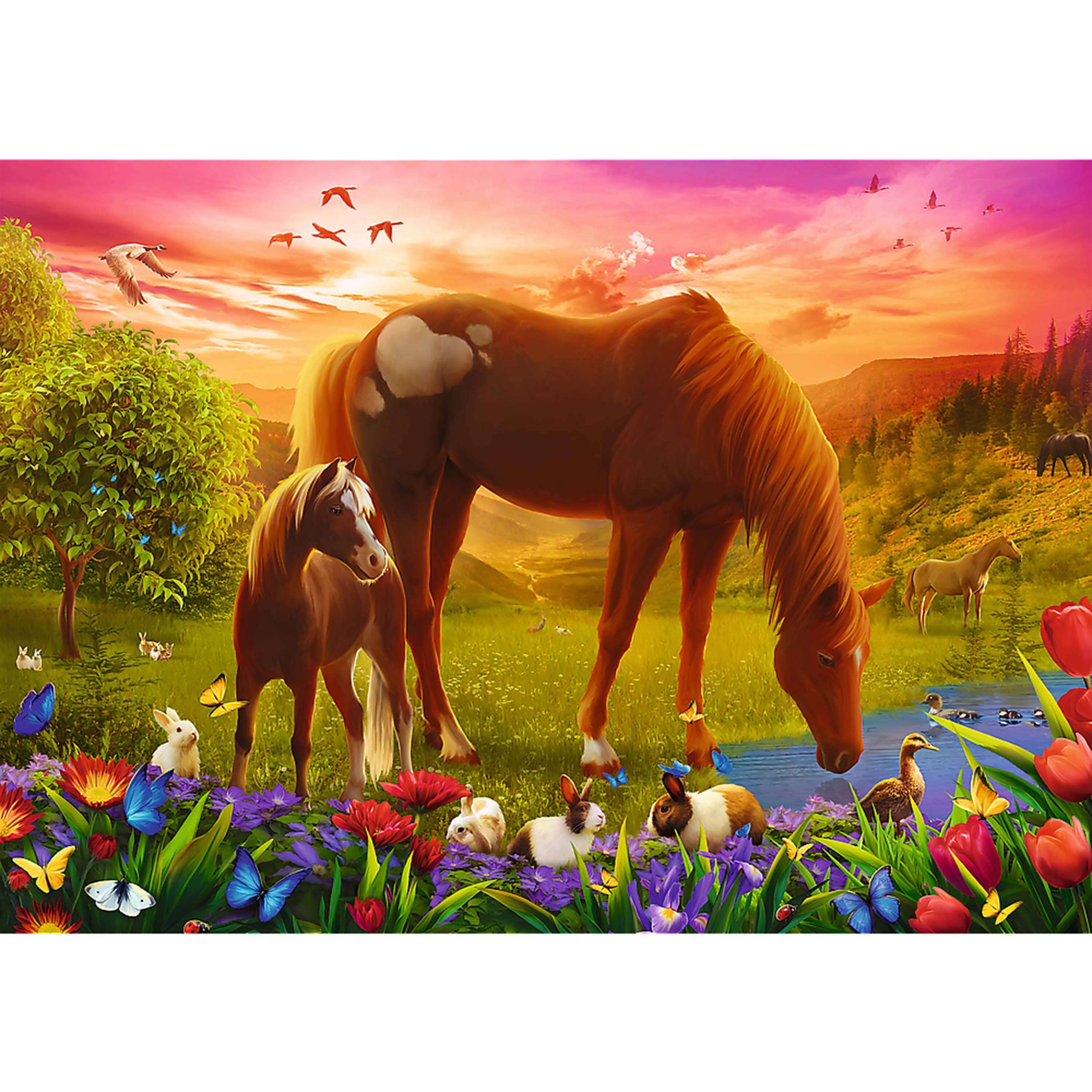 Angle. Trefl - Trefl Red 500 Piece Jigsaw Puzzle - Family of Horses.