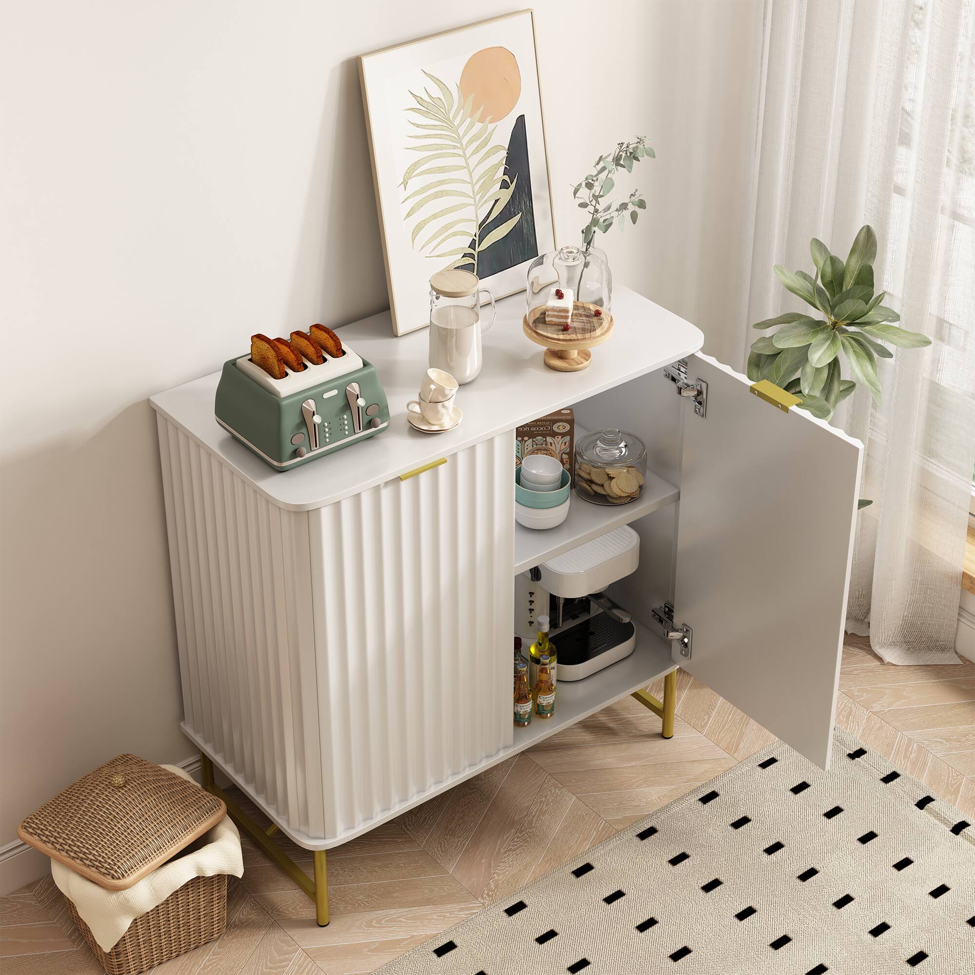 Alt View 3. Boyel Living - White 2 Doors Accent Cabinet Bedroom Living Room Storage Cabinet with Shelves - White.