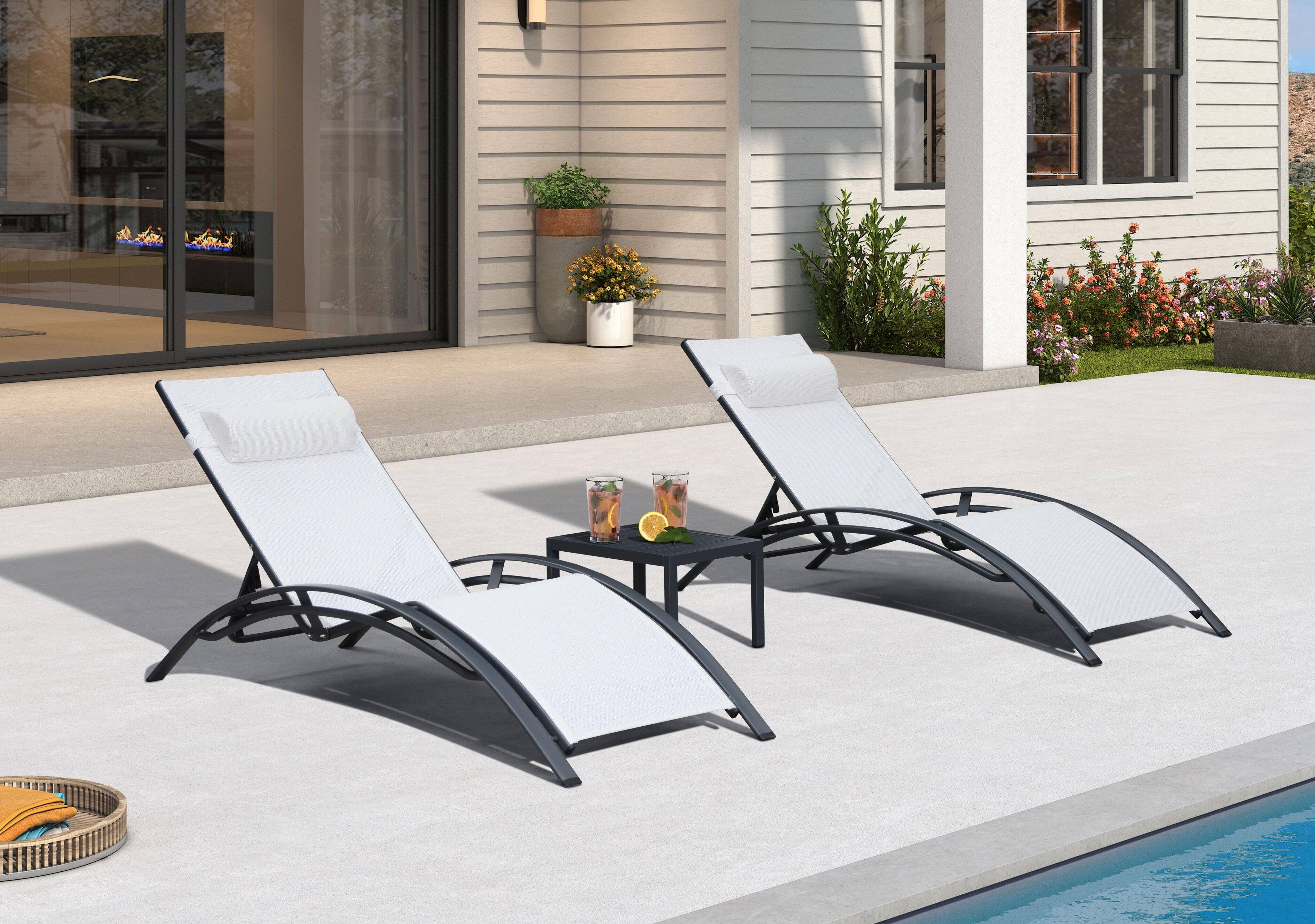 Alt View 1. PURPLE LEAF - 3-Pieces Oversized Aluminum Outdoor Chaise Lounge Patio Lounge Chair with Side Table, White - White.