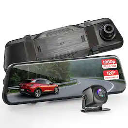 Pyle - PLCDVR1000 Dual Dash Cam Rearview Mirror, 1080p HD Front & Rear Car Camera with Night Vision, Touchscreen