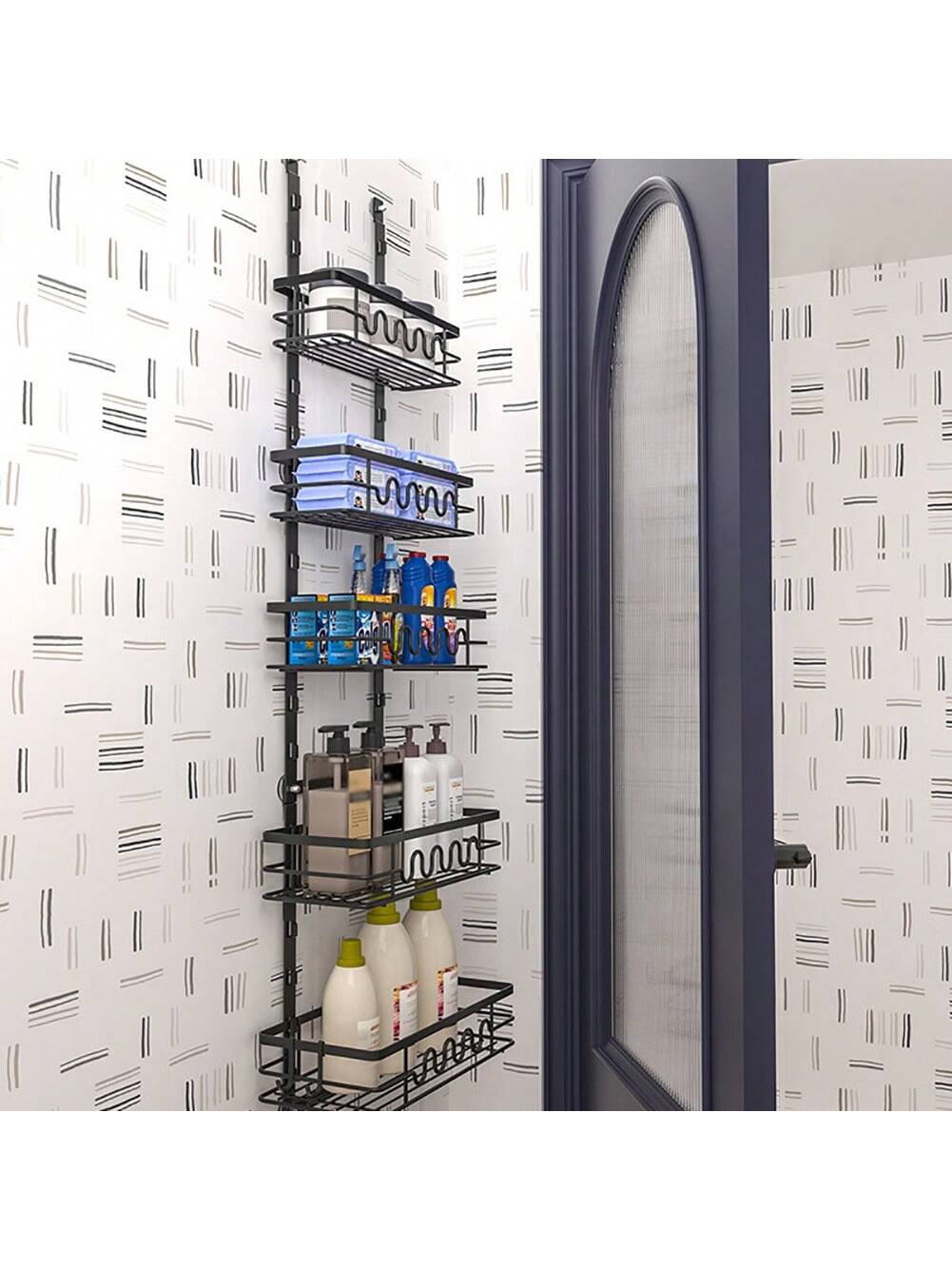 Alt View 9. GARVEE - Over The Door Pantry Organizer, 4-Tier Heavy-Duty Metal Hanging Kitchen Spice Rack, Narrow Pantry Door Organizers - Black.