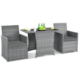 Costway - 3PCS Patio Rattan Furniture Set Cushioned Sofa Armrest Garden - Gray