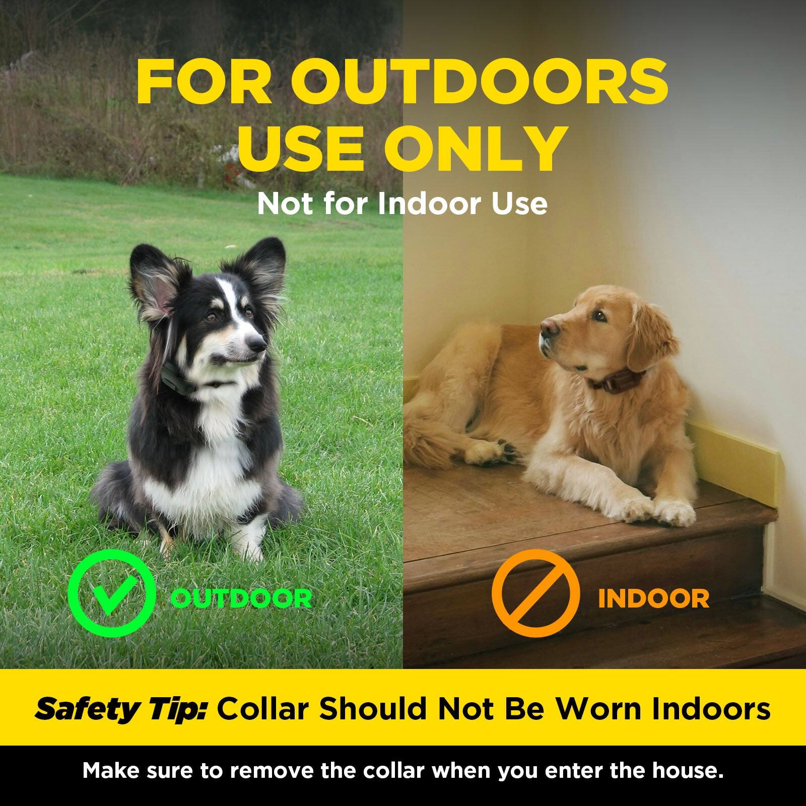FOR OUTDOORS USE ONLY  
Not for Indoor Use  

Safety Tip: Collar Should Not Be Worn Indoors  
Make sure to remove the collar when you enter the house.