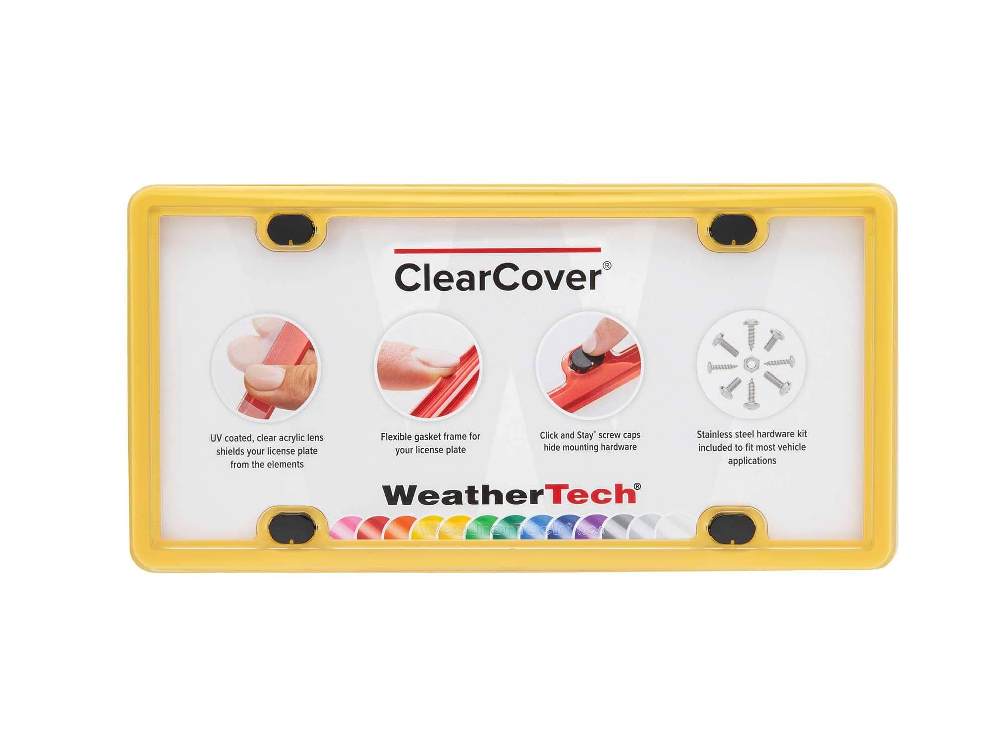 WeatherTech - ClearCover | License Plate Frame with Clear Cover Lens, Multi-Flex Gasket and Stainless Steel Hardware - Golden Yellow
