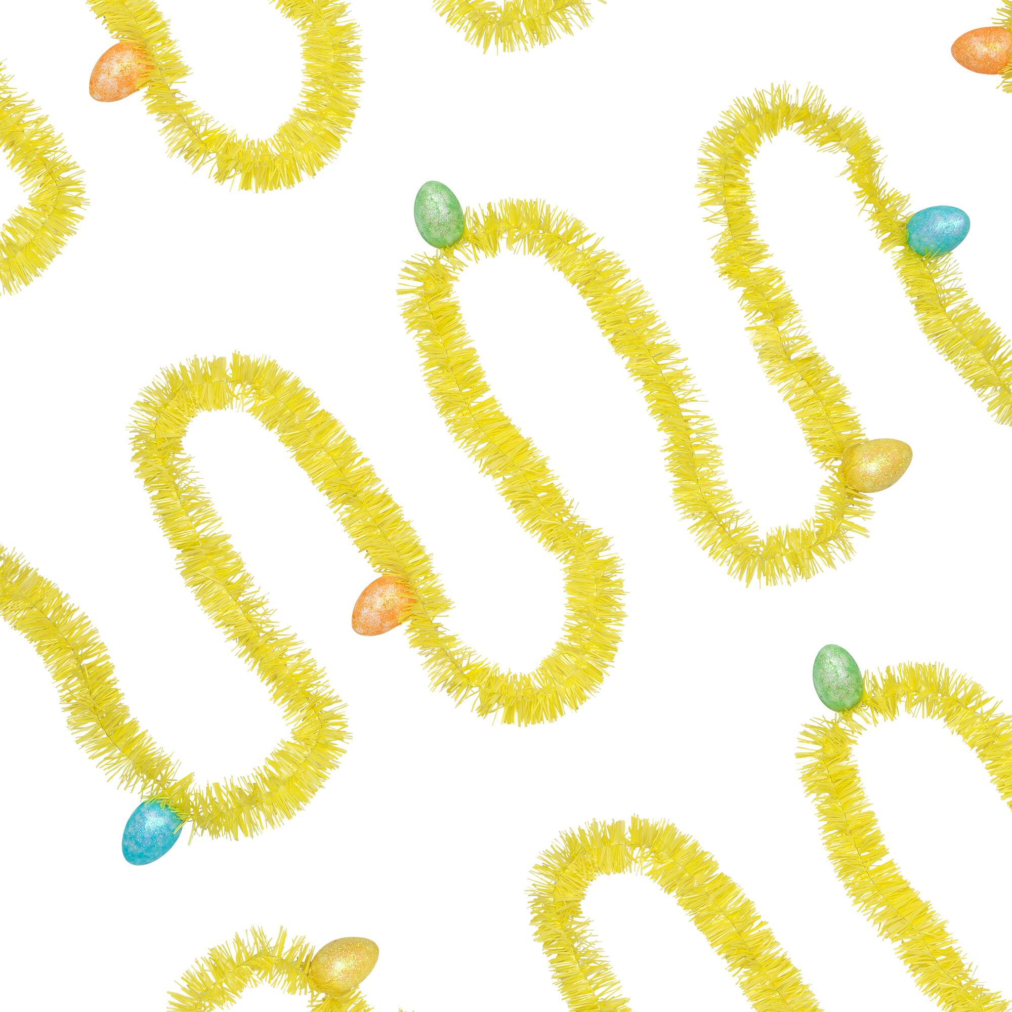 Alt View 2. Northlight - Tinsel Garland with Easter Eggs - 25' - Yellow - Yellow.