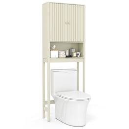 Gymax - 66'' Over the Toilet Storage Cabinet w/Fluted Doors Adjustable Shelf & Bottom Bar - Beige