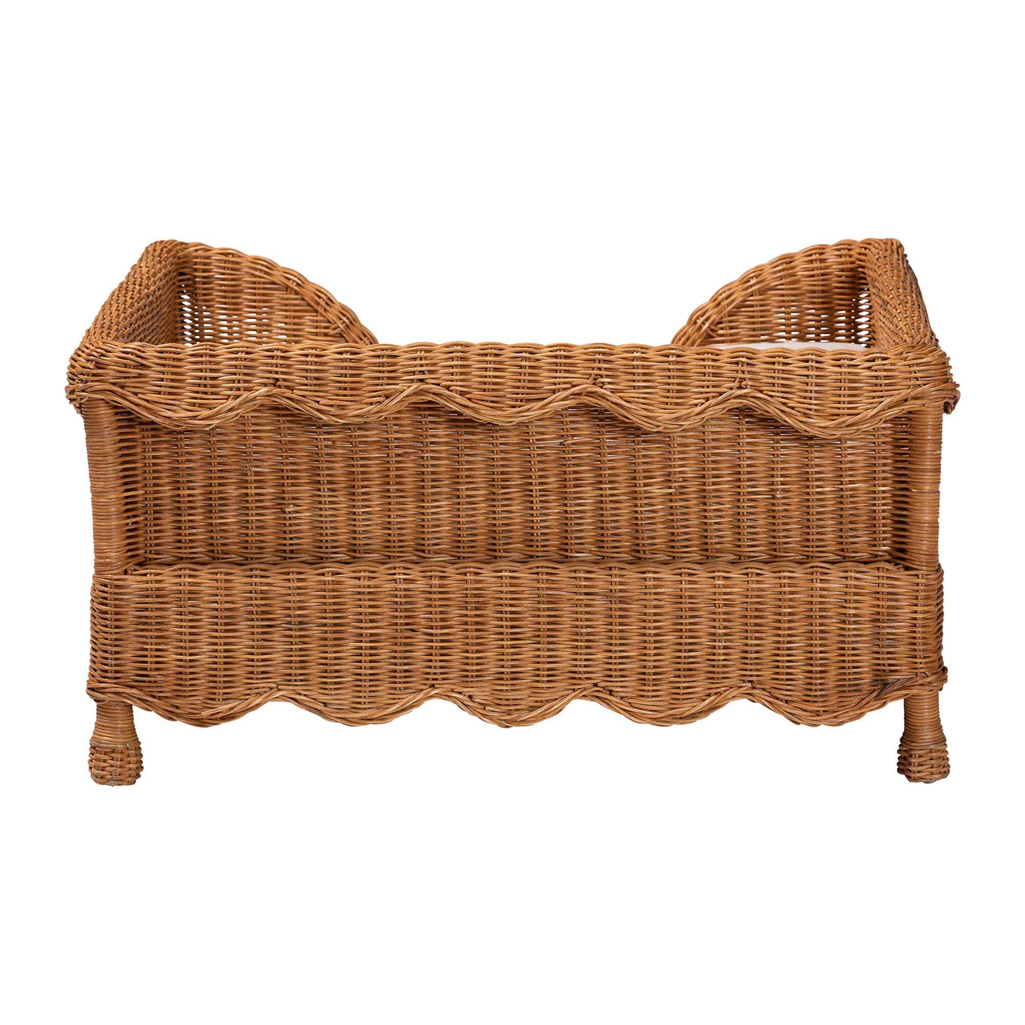 Back. bali & pari - Papina Natural Rattan Pet Bed - Handwoven Wicker Enclosed Lounge Bed for Dogs and Cats with Removable Cushion, 31.5" - Light Honey.