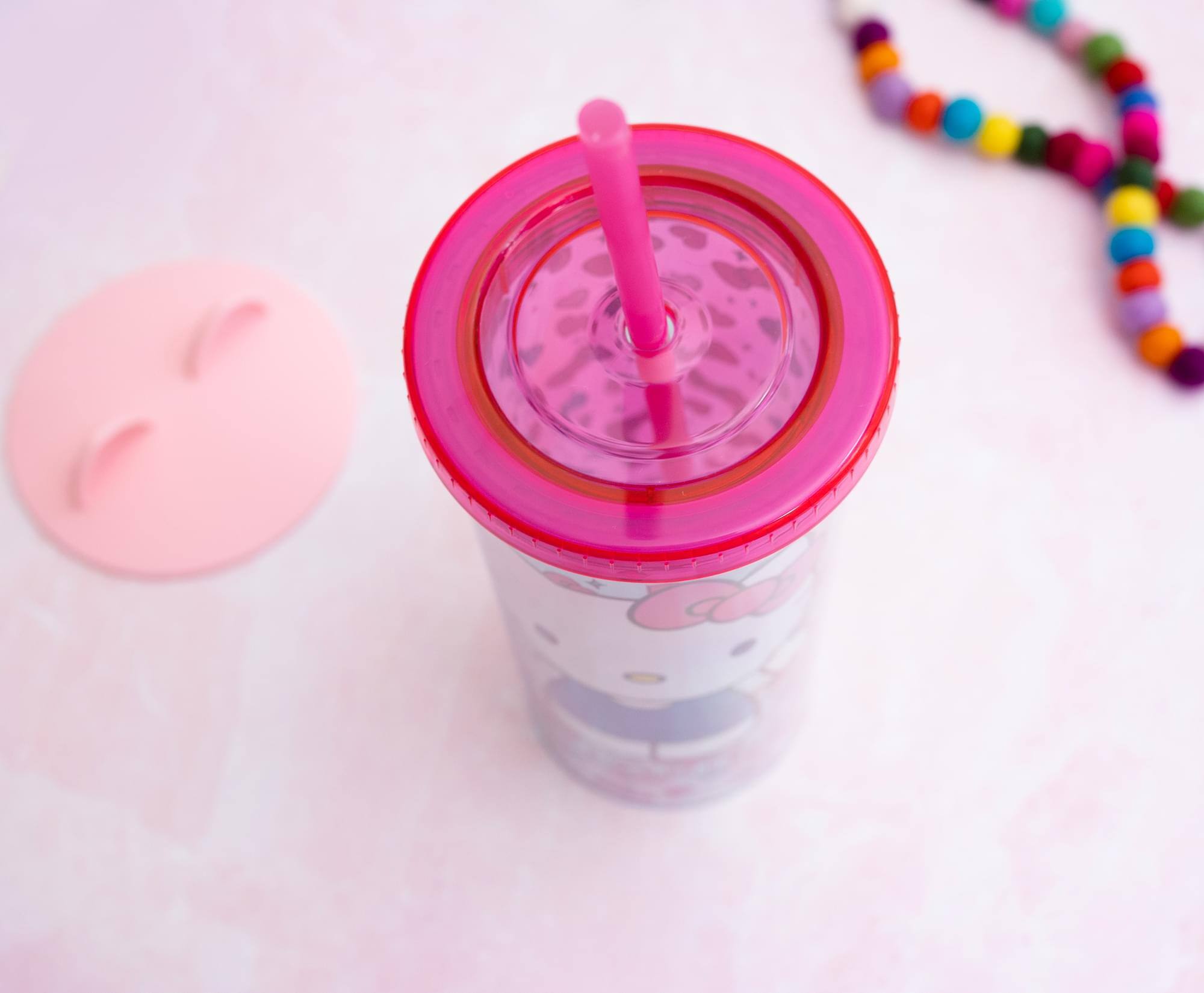Alt View 3. Silver Buffalo - Hello Kitty Bows and Hearts Carnival Cup with Lid and Straw | Holds 20 Ounces - Pink.