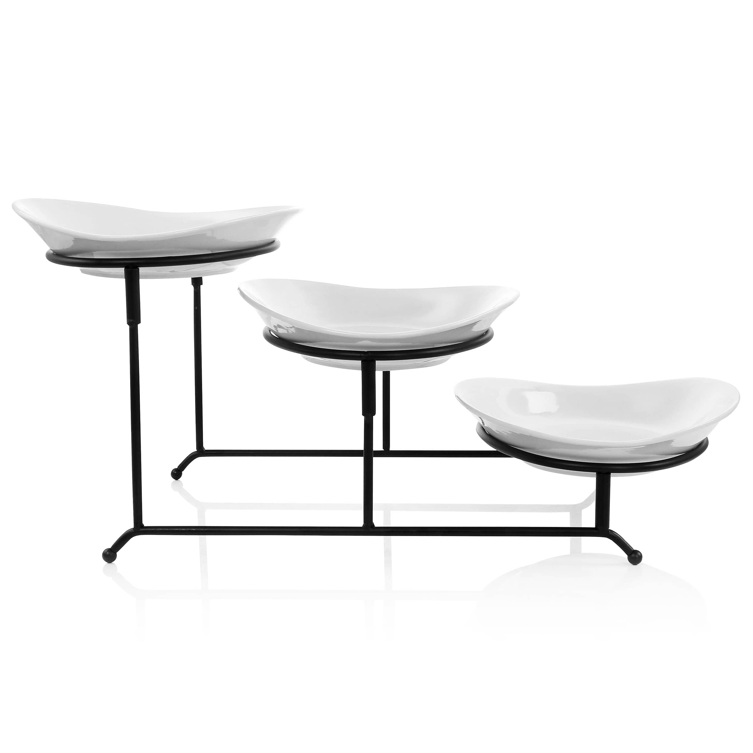 Elama - 3 Tier Oval Plate Porcelain Serveware Set - White - Thumbnail 3