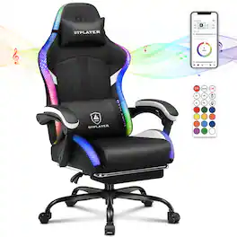 GTPlayer - RGB Gaming Chair with Speakers High Back Reclining Office Chairs - White