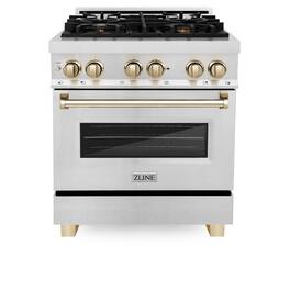 ZLINE - Autograph 30 in. Legacy Dual Fuel Range in Satin Steel & Gold Accents (RASZ-SN-30-G) - Stainless Steel