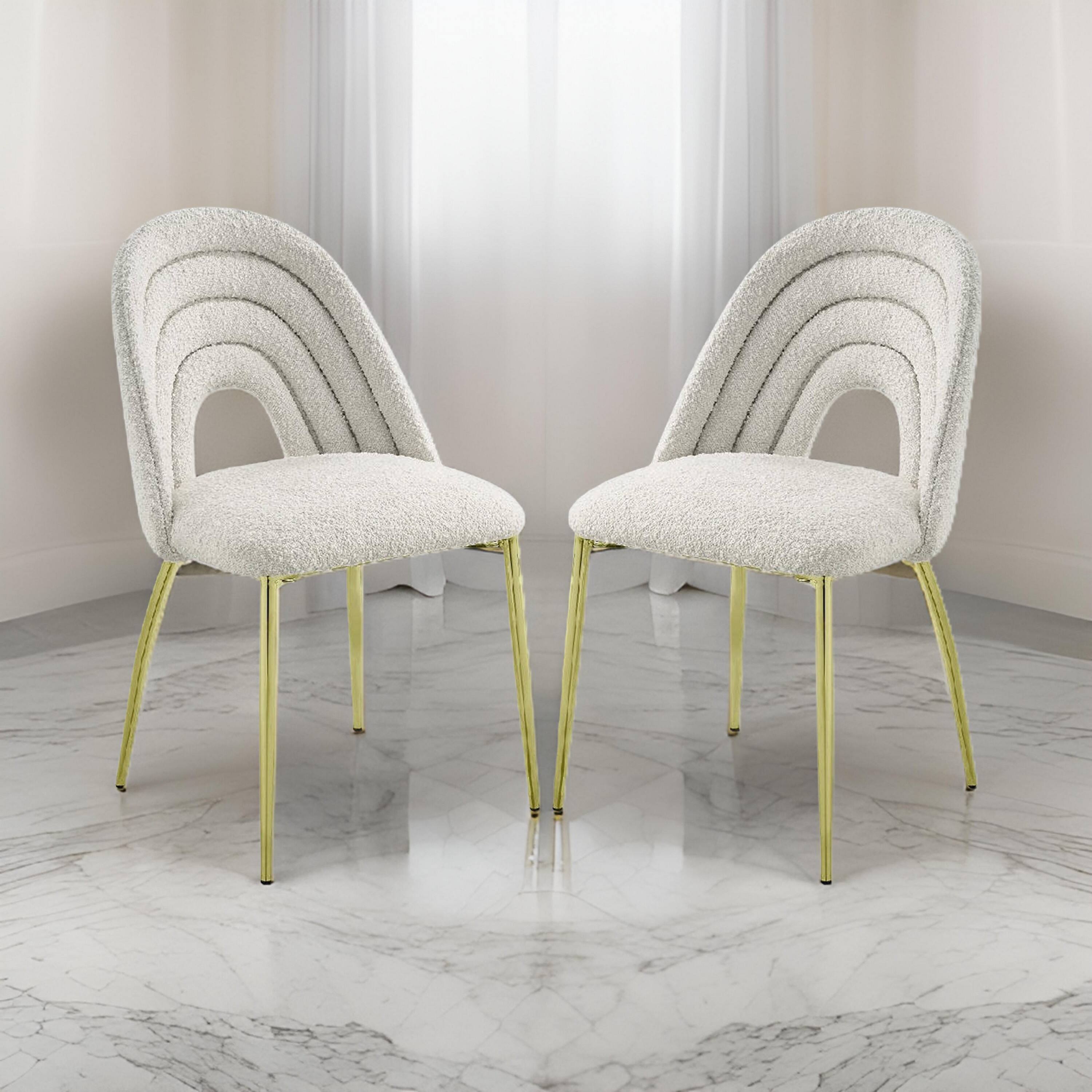 Alt View 5. Manhattan Lane - Inch 25 Inch Side Dining Chair Set of 2, White Teddy Sherpa - White, Gold.