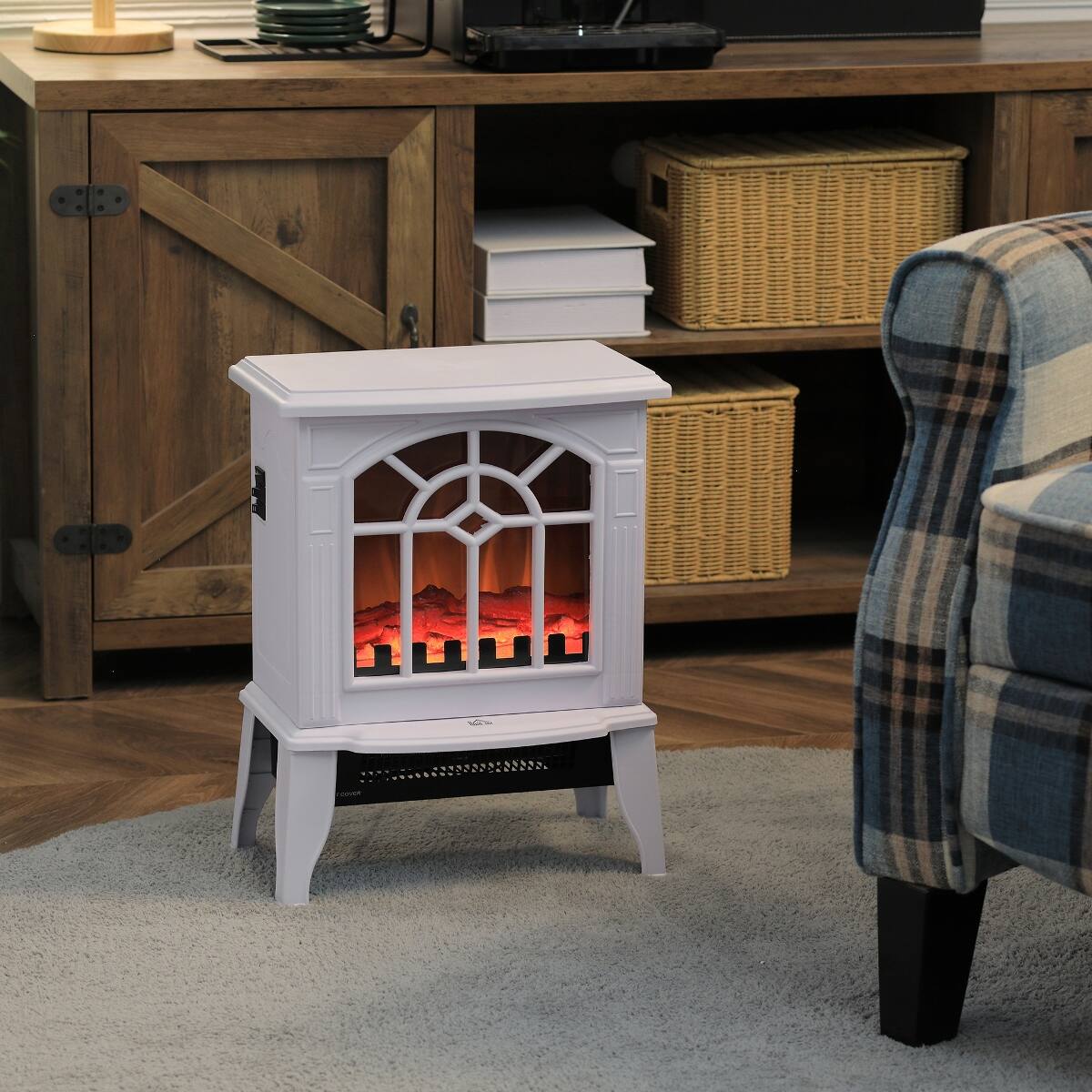 Alt View 4. Loheer - Loheer 18 inch freestanding electric fireplace, White Portable Fireplace Heater with Realistic Flame, 750W/1500W - White.