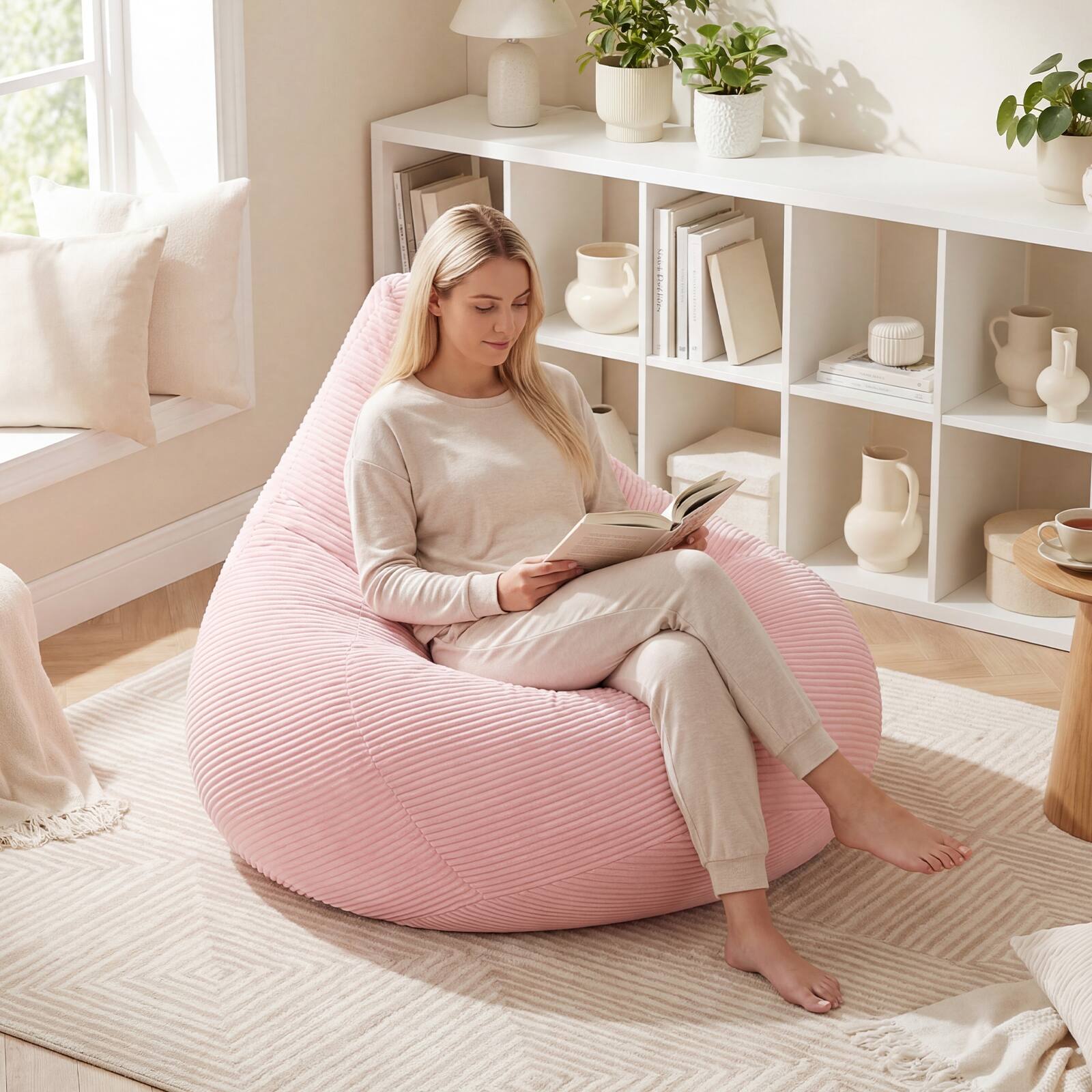 Alt View 4. Costway - Costway Bean Bag Chair for Adults with Skin-friendly Corduroy Cover & Soft Sponge Filling - Pink.
