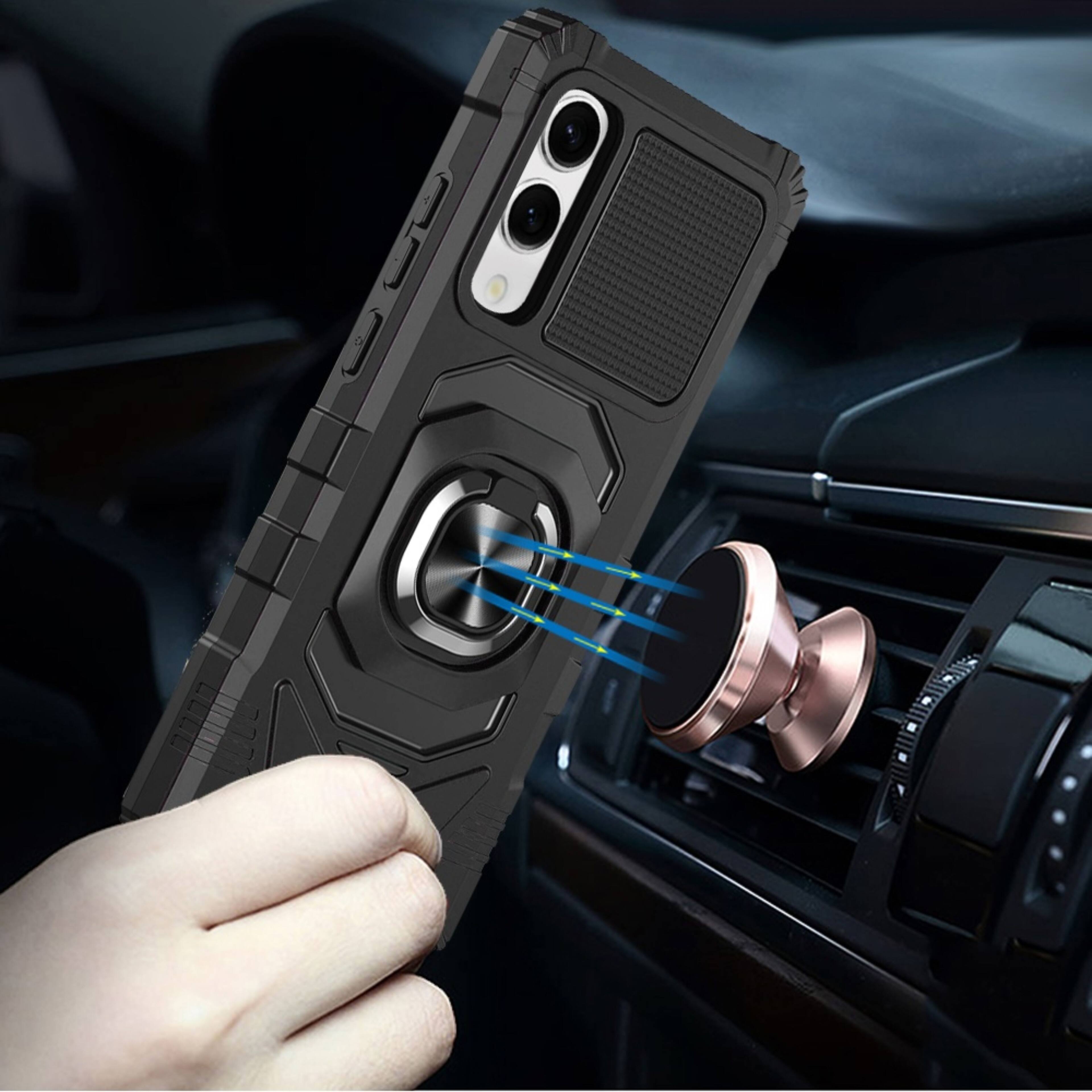 Left. Kitcheniva - Shockproof Dual Layer RingStand Hybrid Plus Tempered Glass For Samsung S25 Edge Black - Black.
