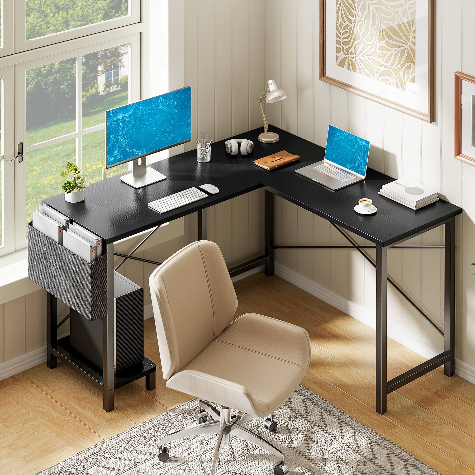 Alt View 6. Bestier - 49in L Shaped Desk, Computer Desk Corner Desks Gaming Desk PC Table for Home Office Workstation - Black.