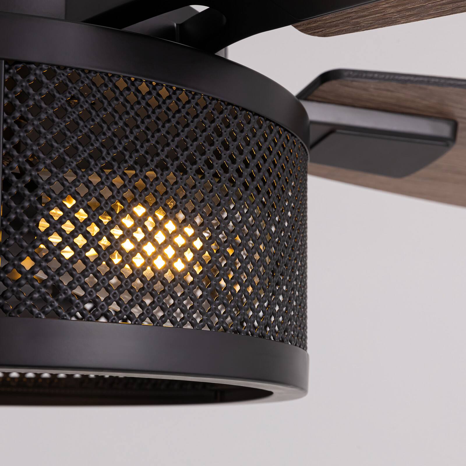 Alt View 4. Siljoy - 46 Inch Farmhouse Flush Mount Black Caged Ceiling Fans with Lights and Remote for Living Room Patio Indoor and Outdoor - Black.