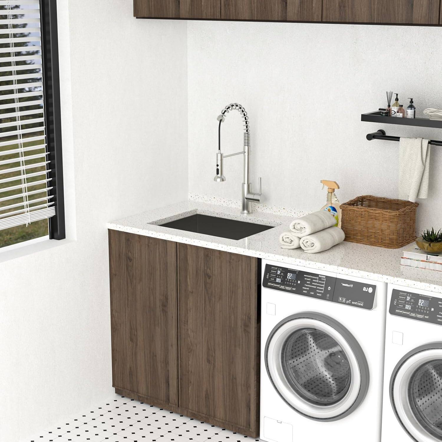 Left. MOOSOO - Undermount Laundry Sink 23" x 18" x 12" Single Bowl 16 Gauge Stainless Steel Deep Laundry Room Utility Kitchen Sinks Ba - Silver.