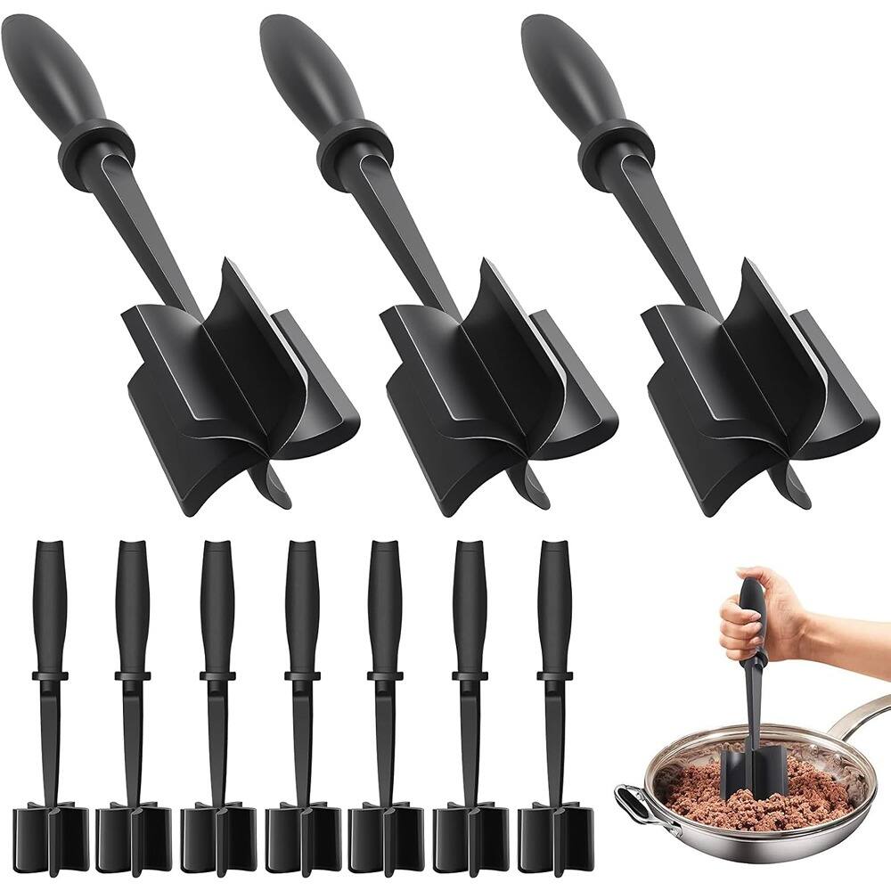 Alt View 2. MOSZAR LLC - 10-Pc Meat Masher – Nylon 5-Curve Blades, Heat-Resistant, Black.