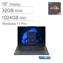 Lenovo - ThinkPad E16 Gen2 16" WUXGA Laptop - AMD Ryzen 7 with 32GB Memory - 1TB SSD - Windows 11 Pro - Black